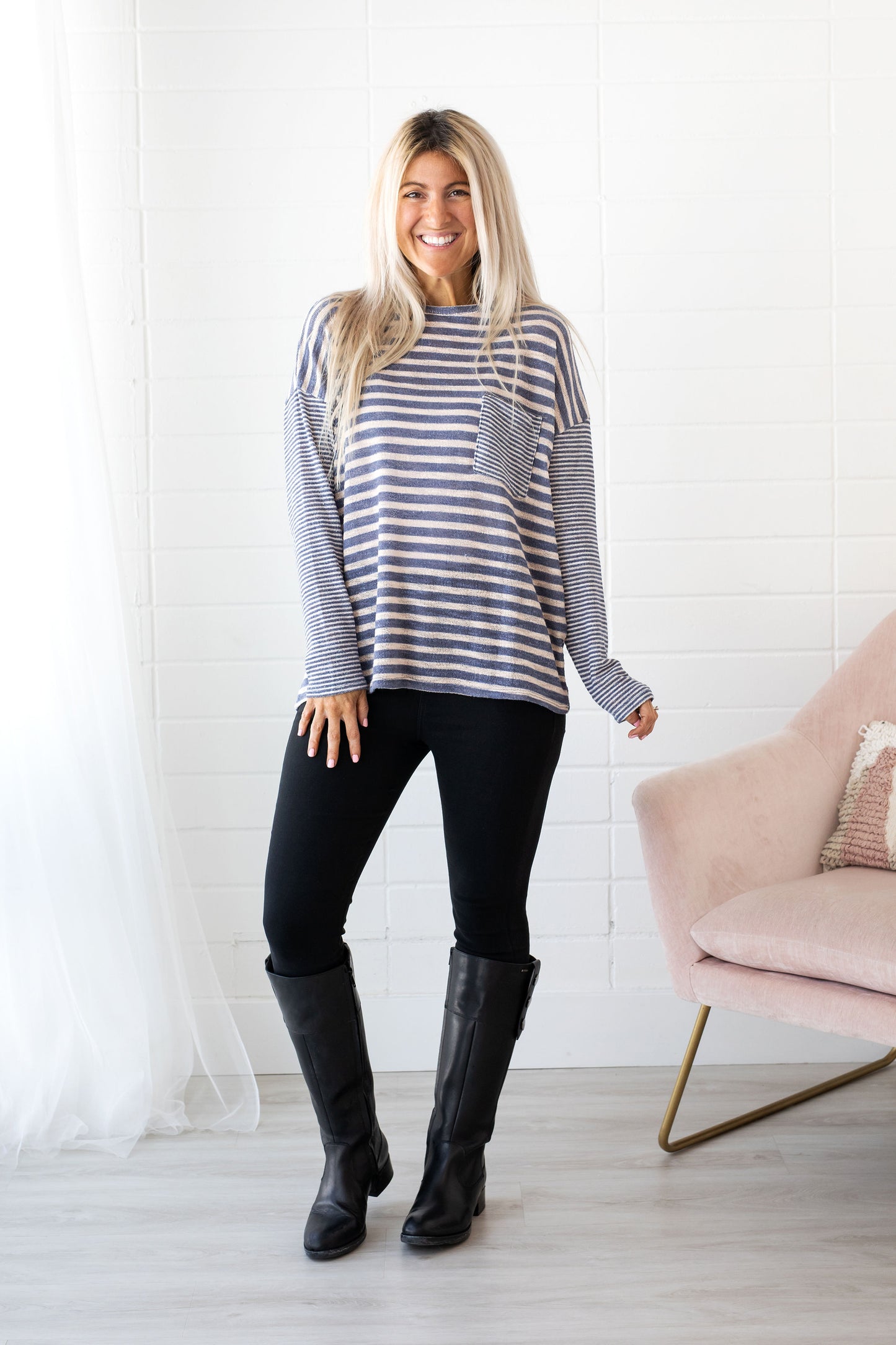 Fresh Air Contrast Stripe Front Pocket Top