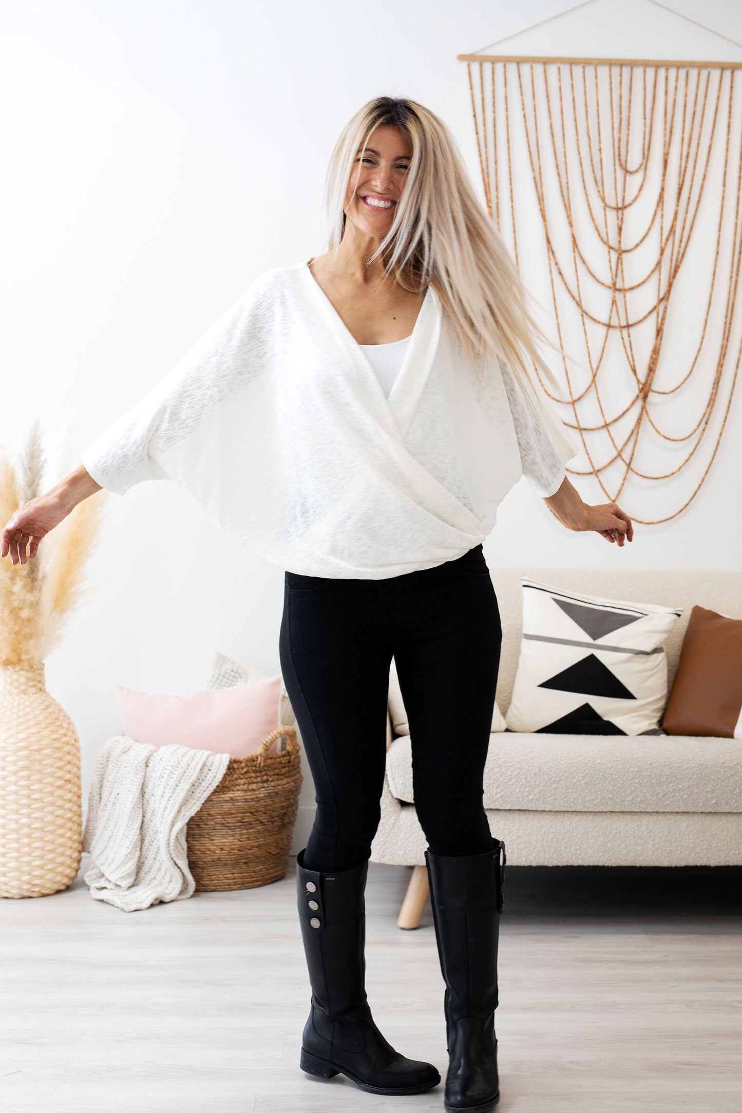 Ciara Dolman Sleeves Surplice Soft Knit Top