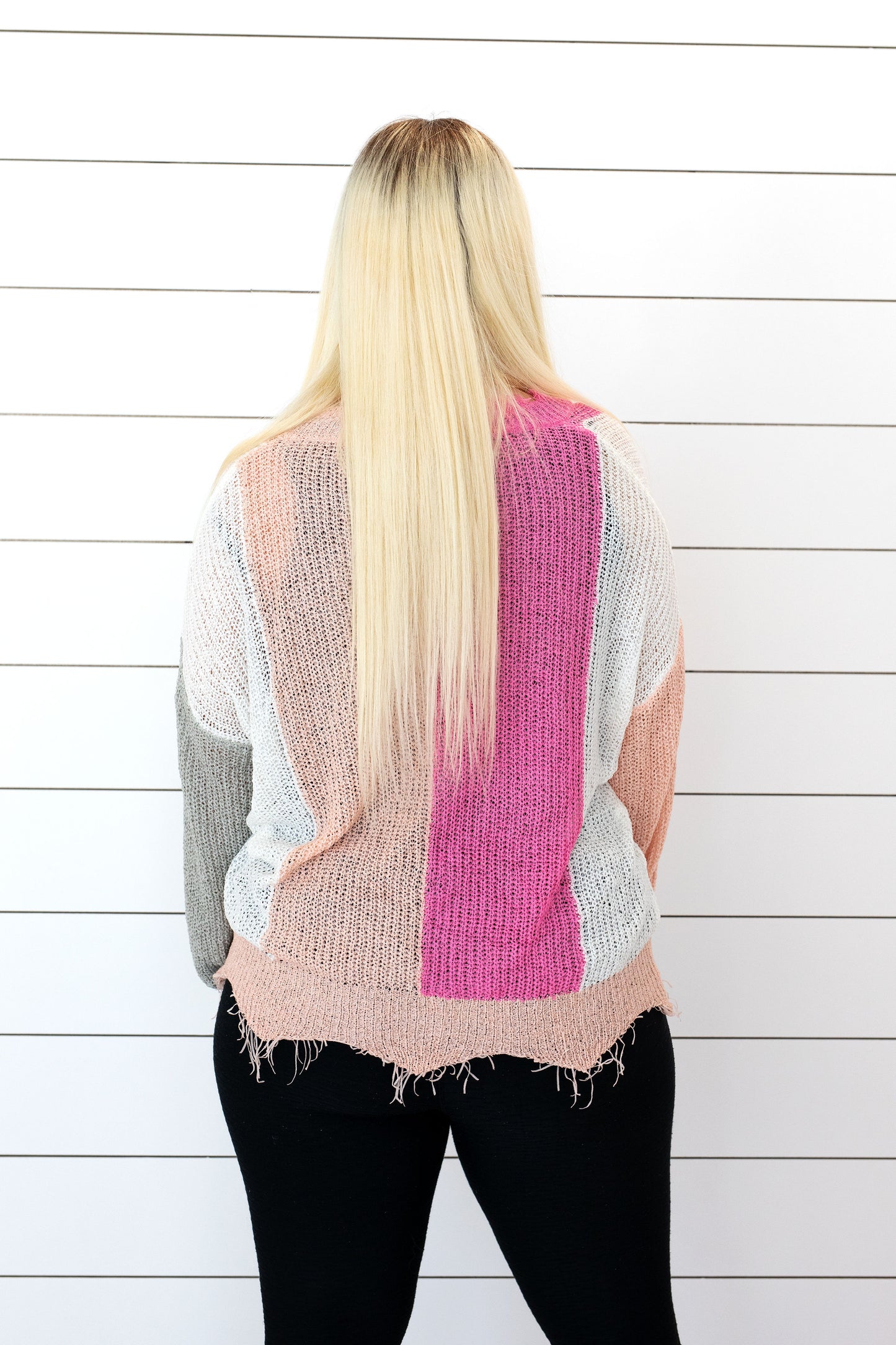 Frayed V Neck Color Block Sweater-New Release Promo