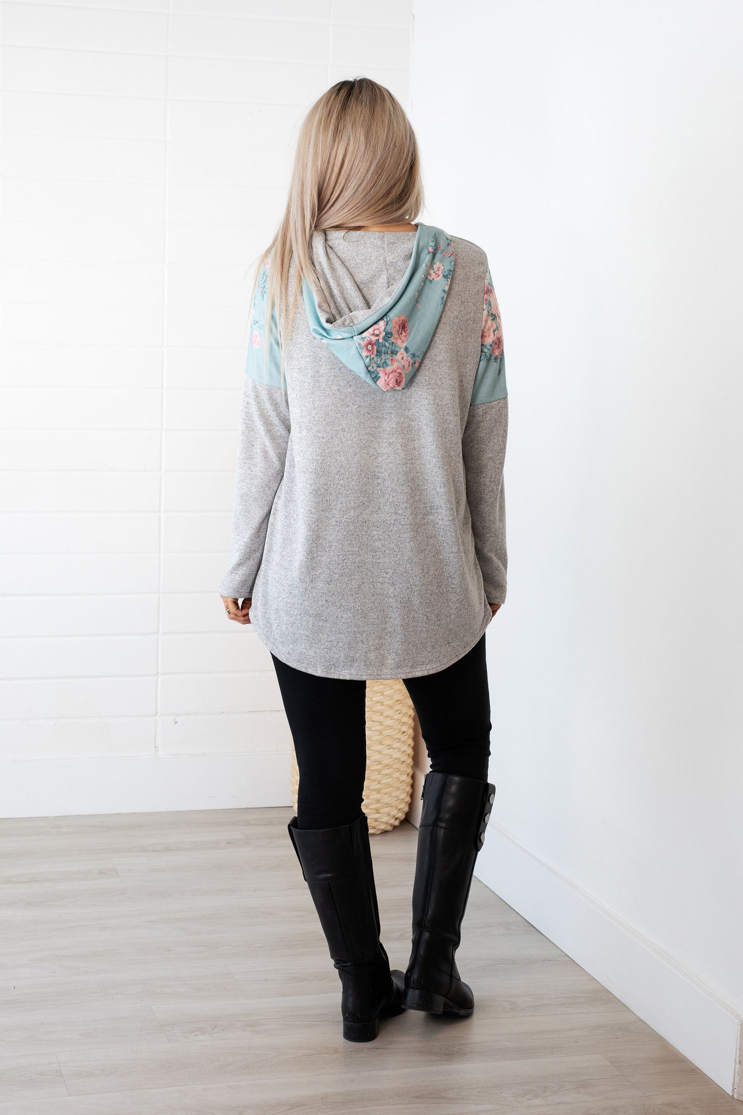 Baby Blue Floral Colour Block Hoodie
