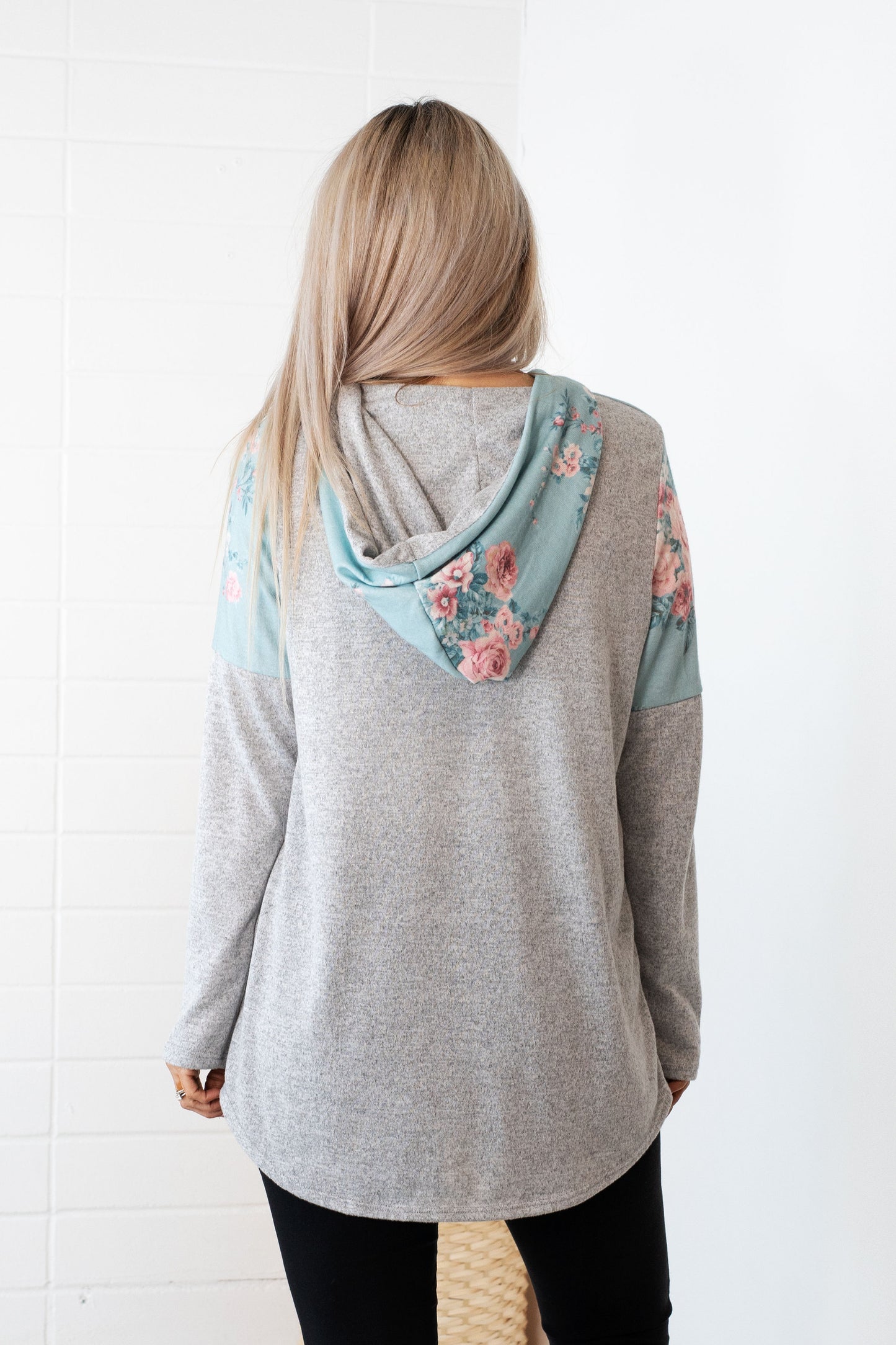 Baby Blue Floral Colour Block Hoodie