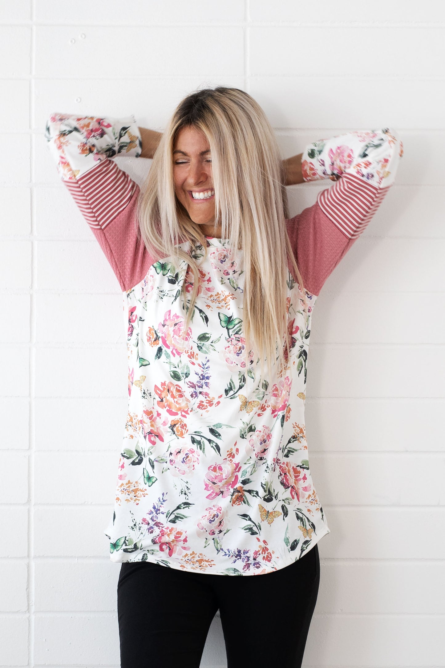 Mauve Floral Colour Block Top
