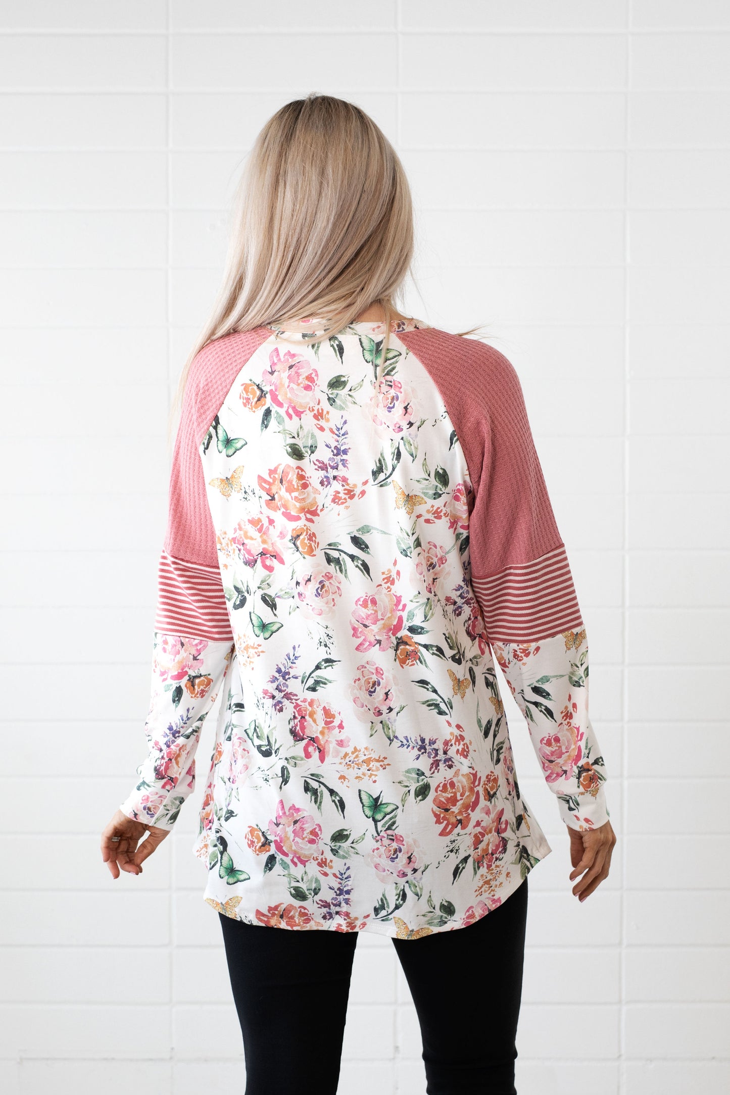 Mauve Floral Colour Block Top
