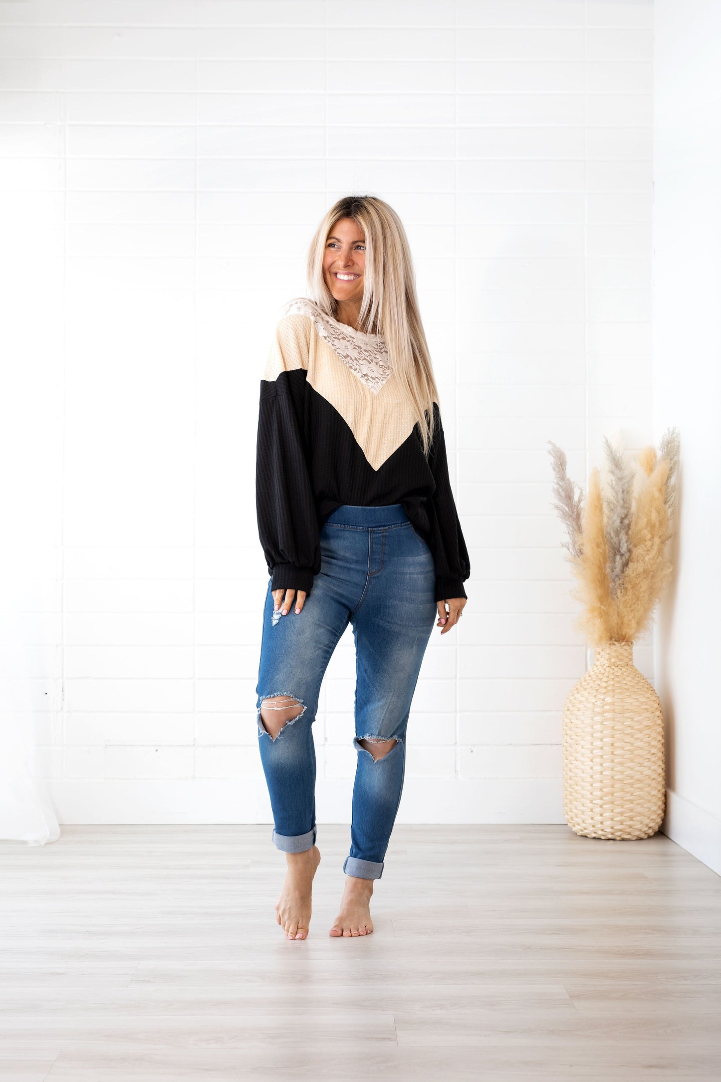 Lace Love Colour Block Lace Yoke Top