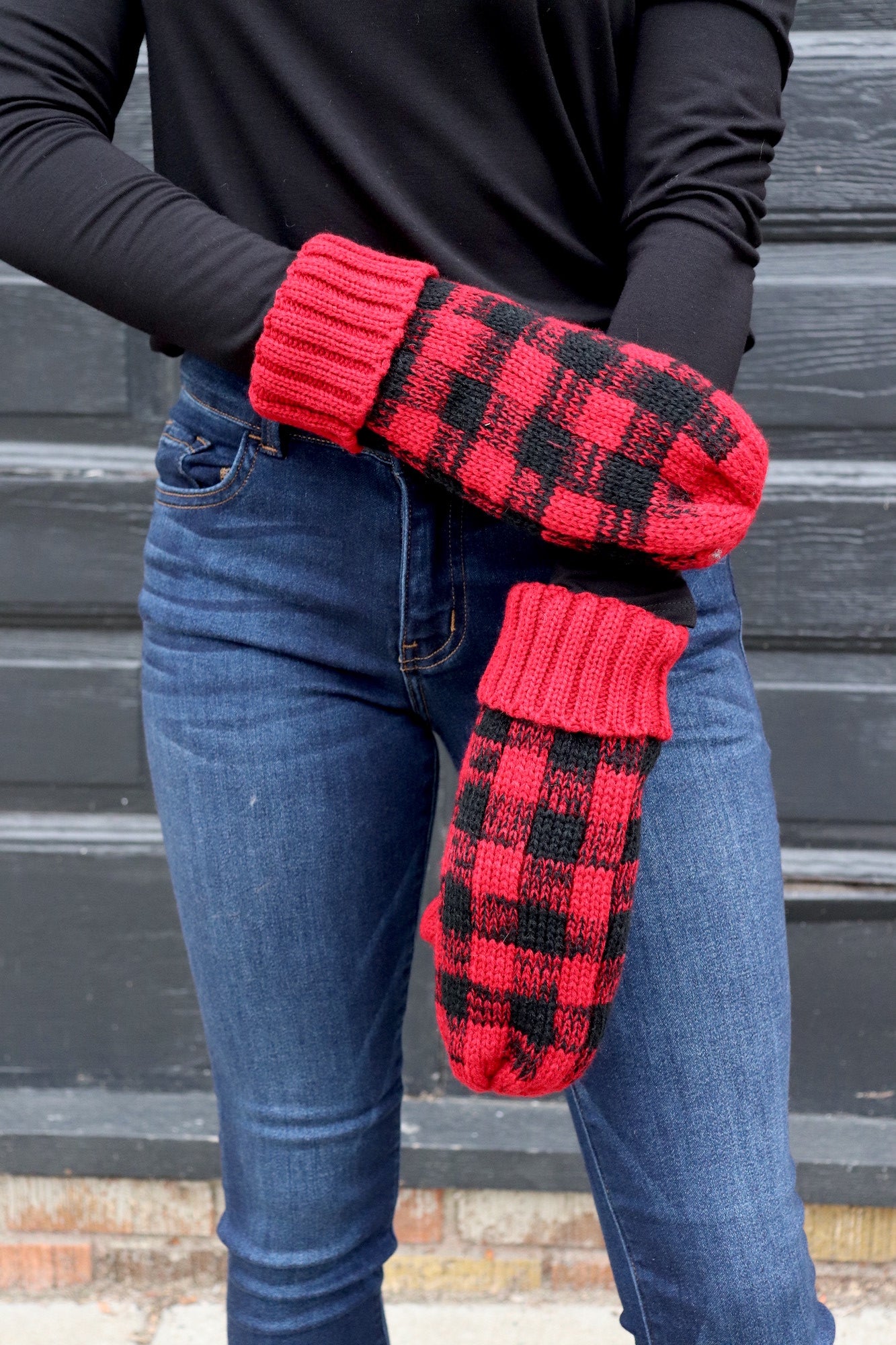 Plaid Fleece Lined Mittens