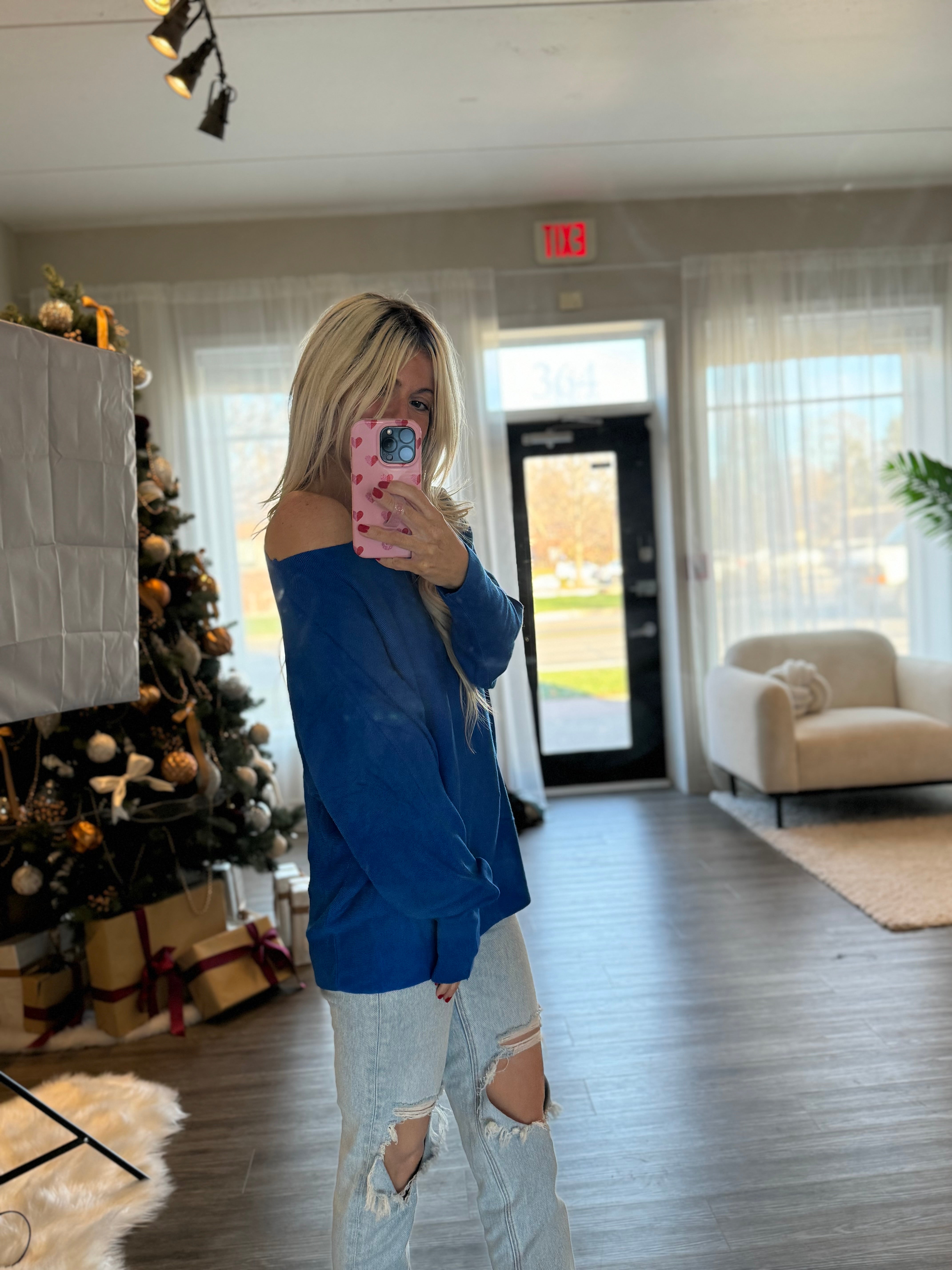 Madison Soft Batwing Sweater-Blue