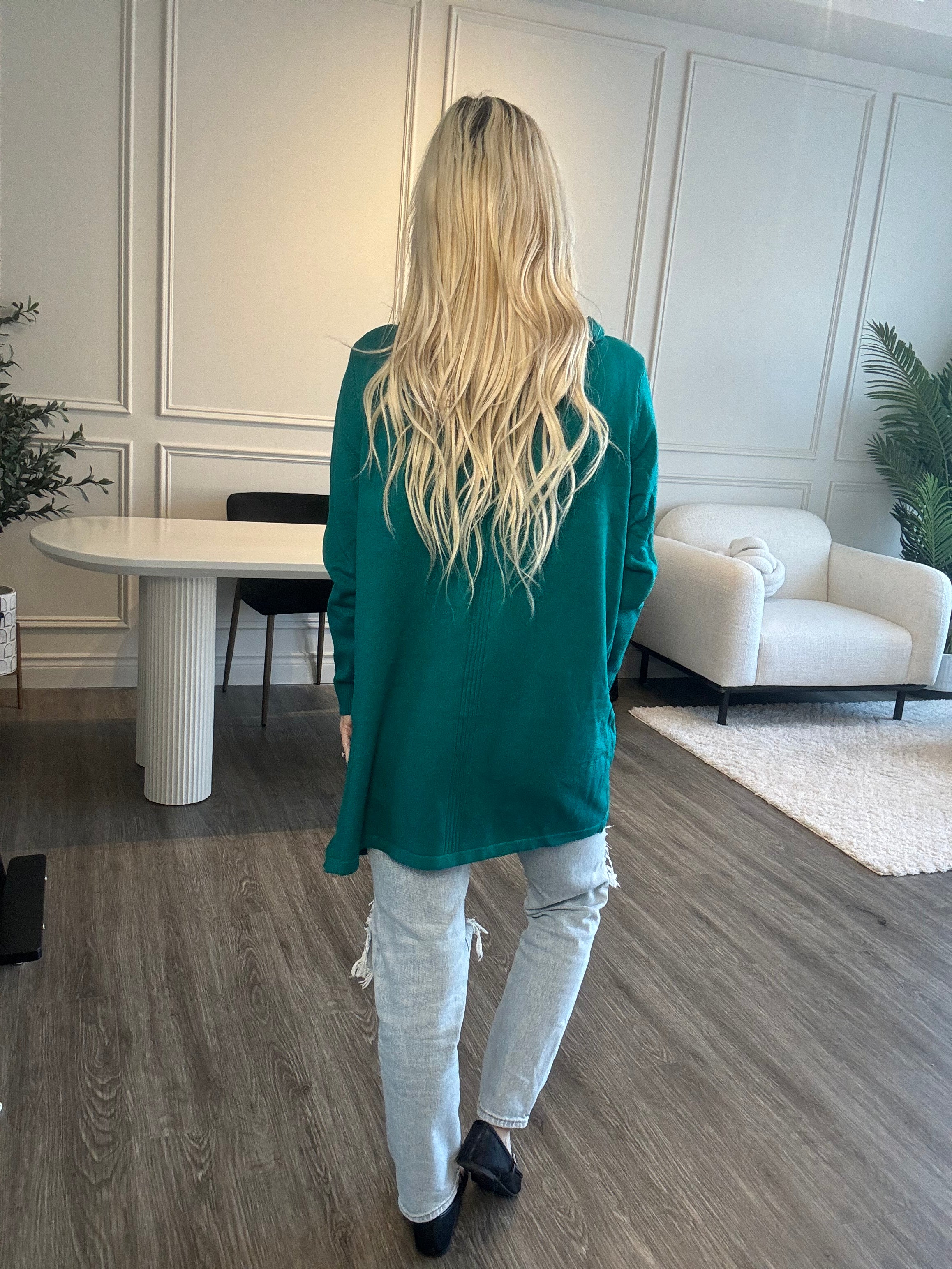 Bella Soft Hooded Knit Cardigan -Teal