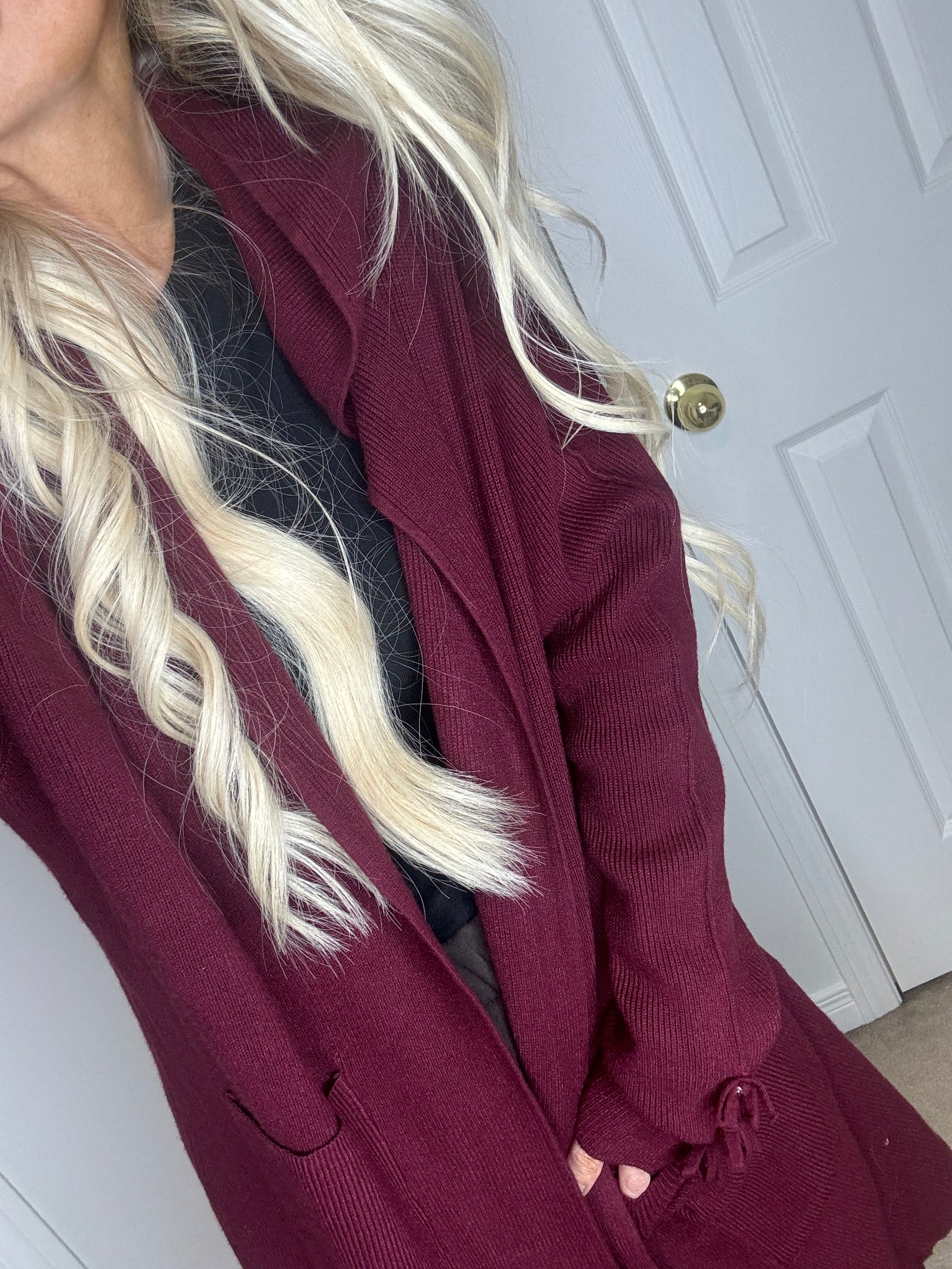 Sweet Trinity Burgundy Sparkle Details Cardigan