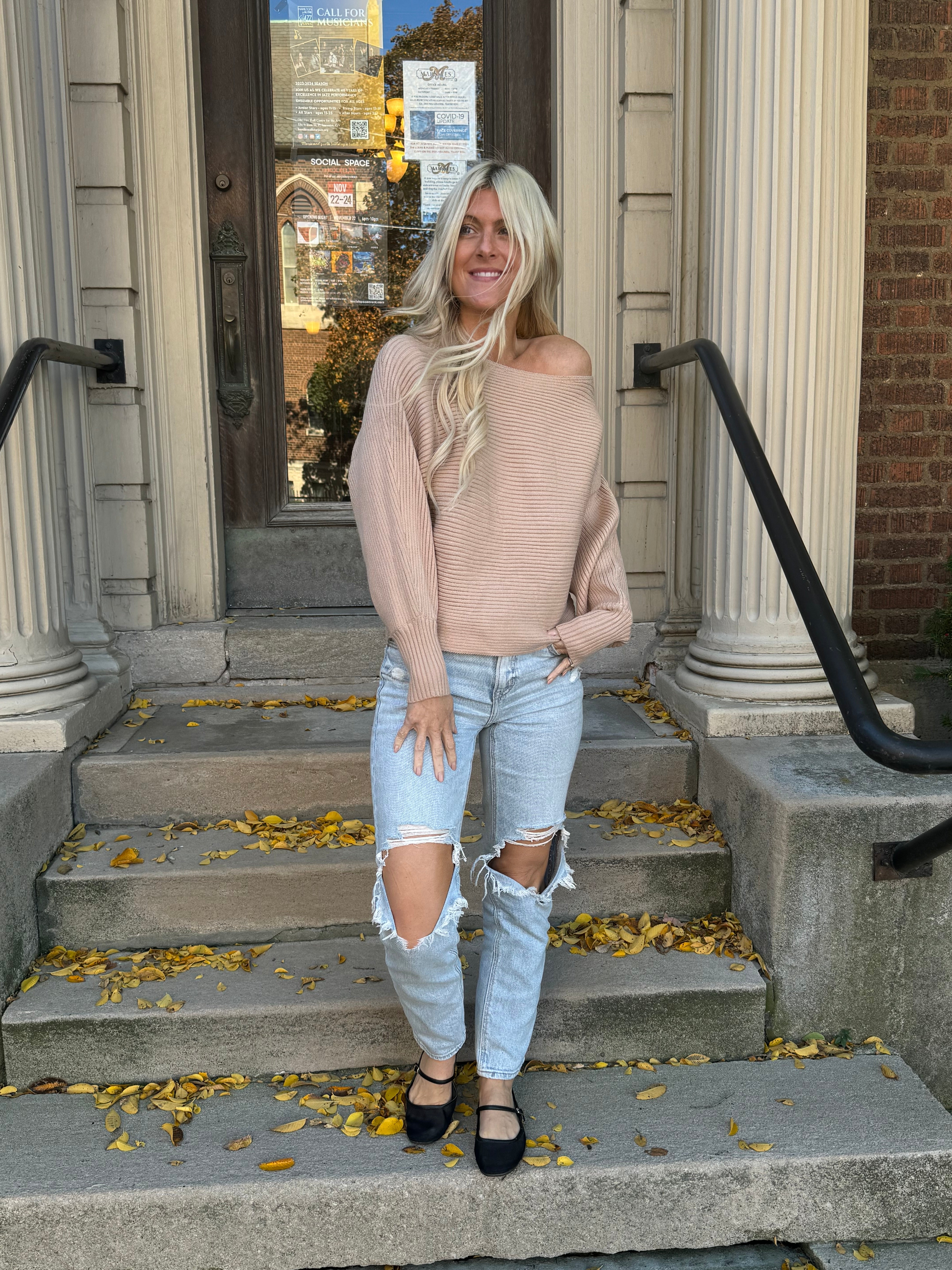 Sia Taupe Ribbed Sweater-SALE