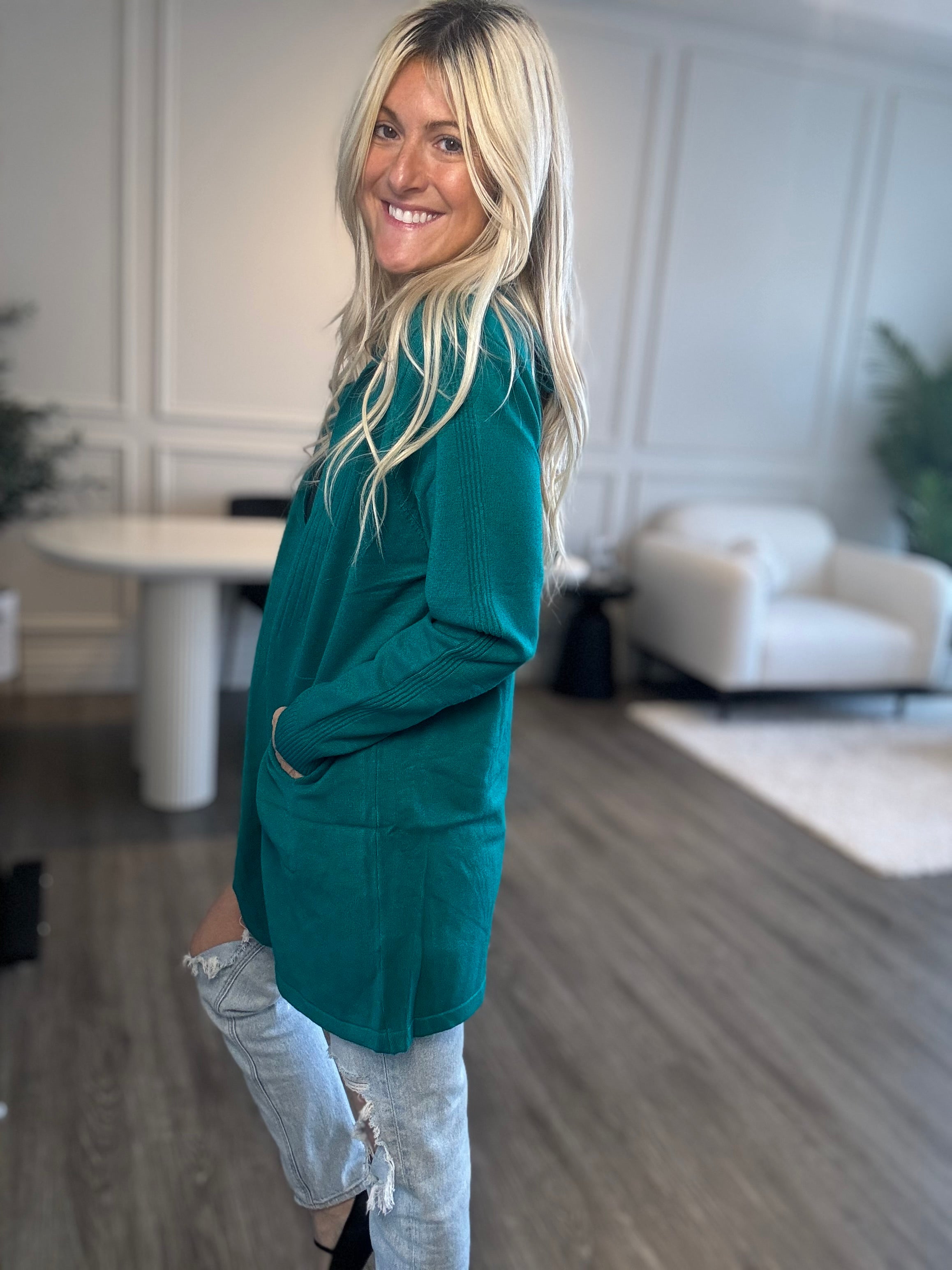 Bella Soft Hooded Knit Cardigan -Teal