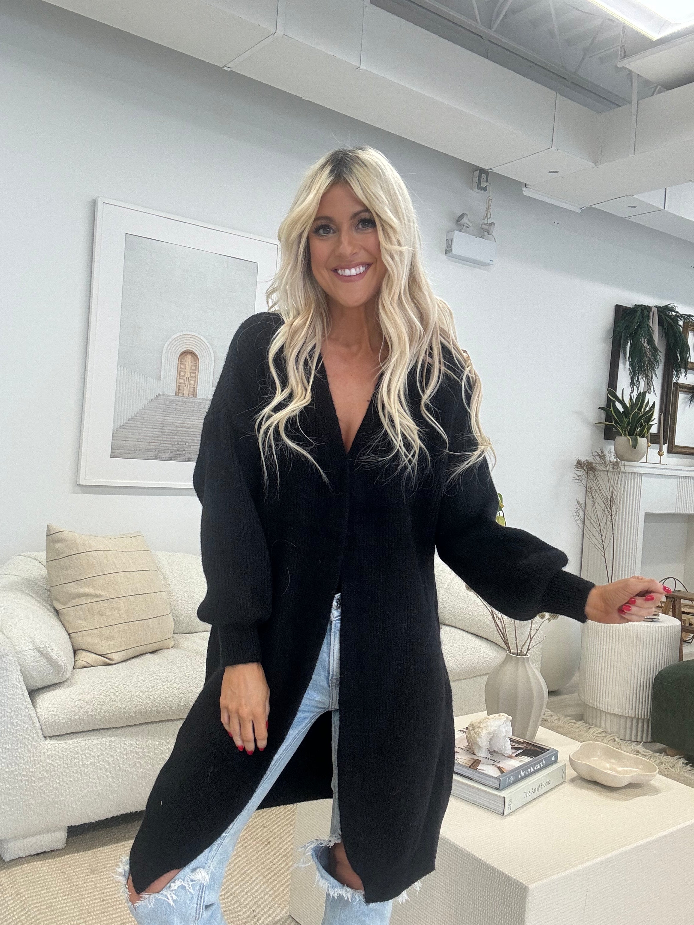 Dreamers Knit Open Cardigan-Black