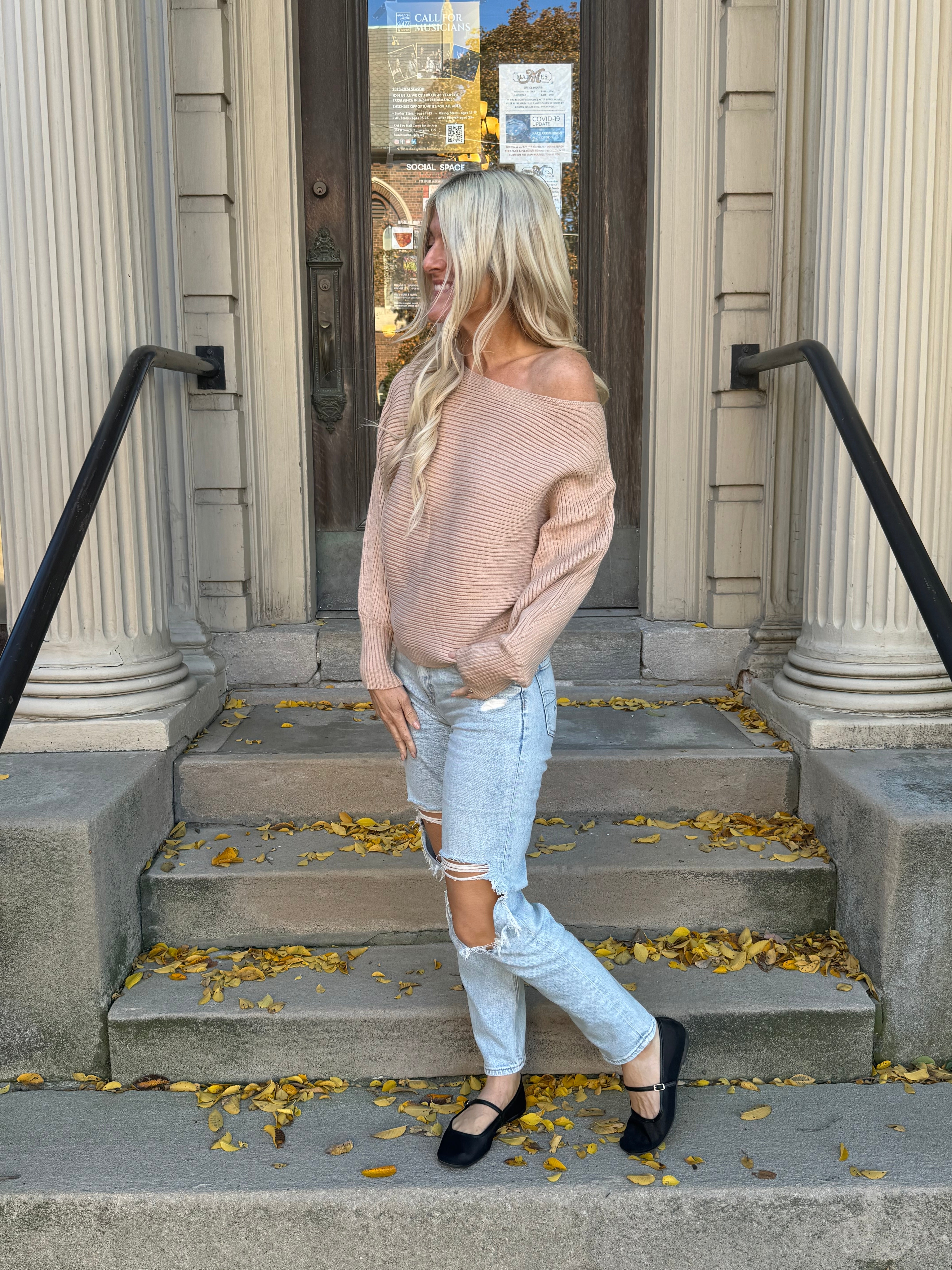 Sia Taupe Ribbed Sweater-SALE