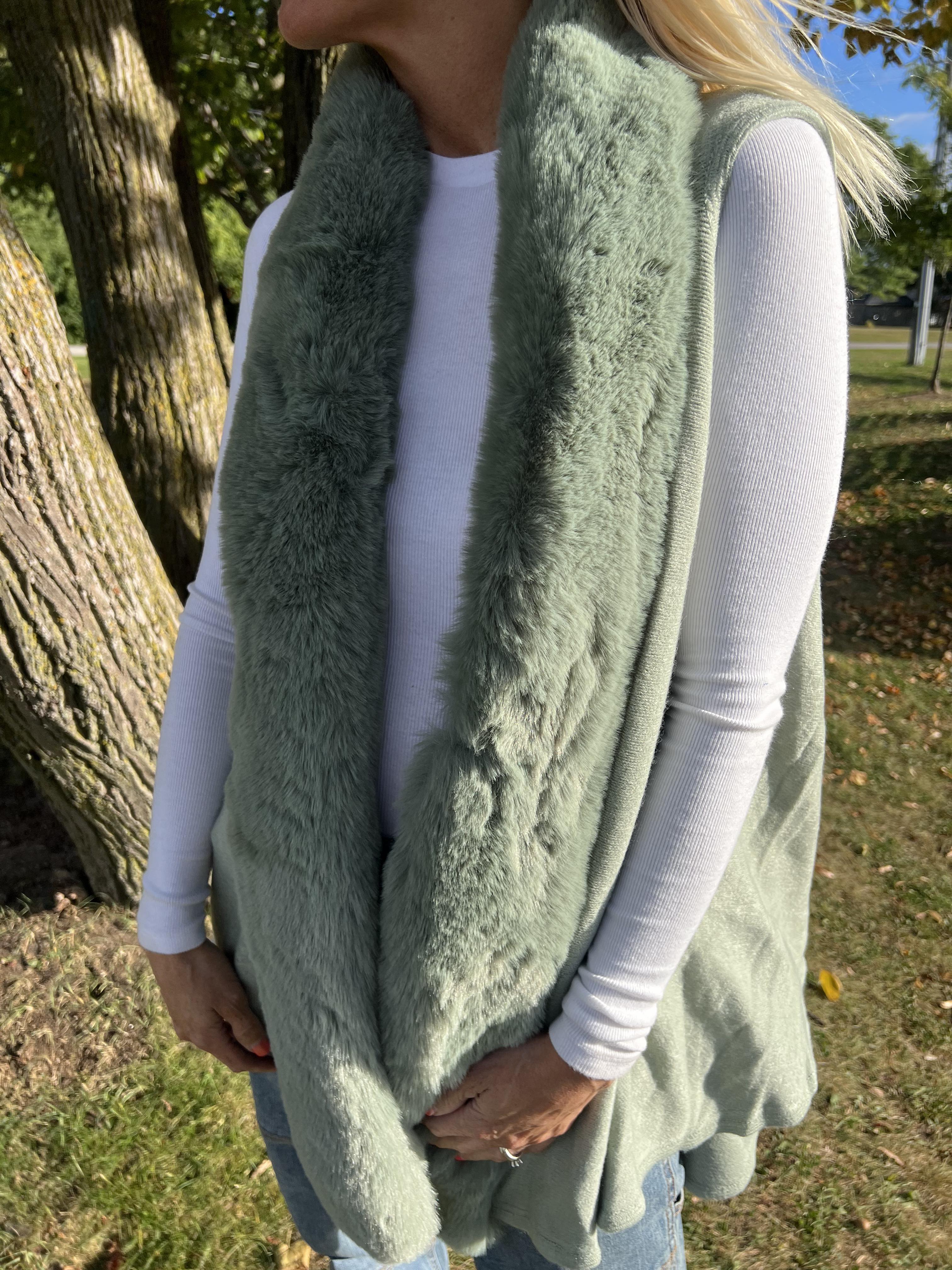 Terra Faux Fur Vest - Sage