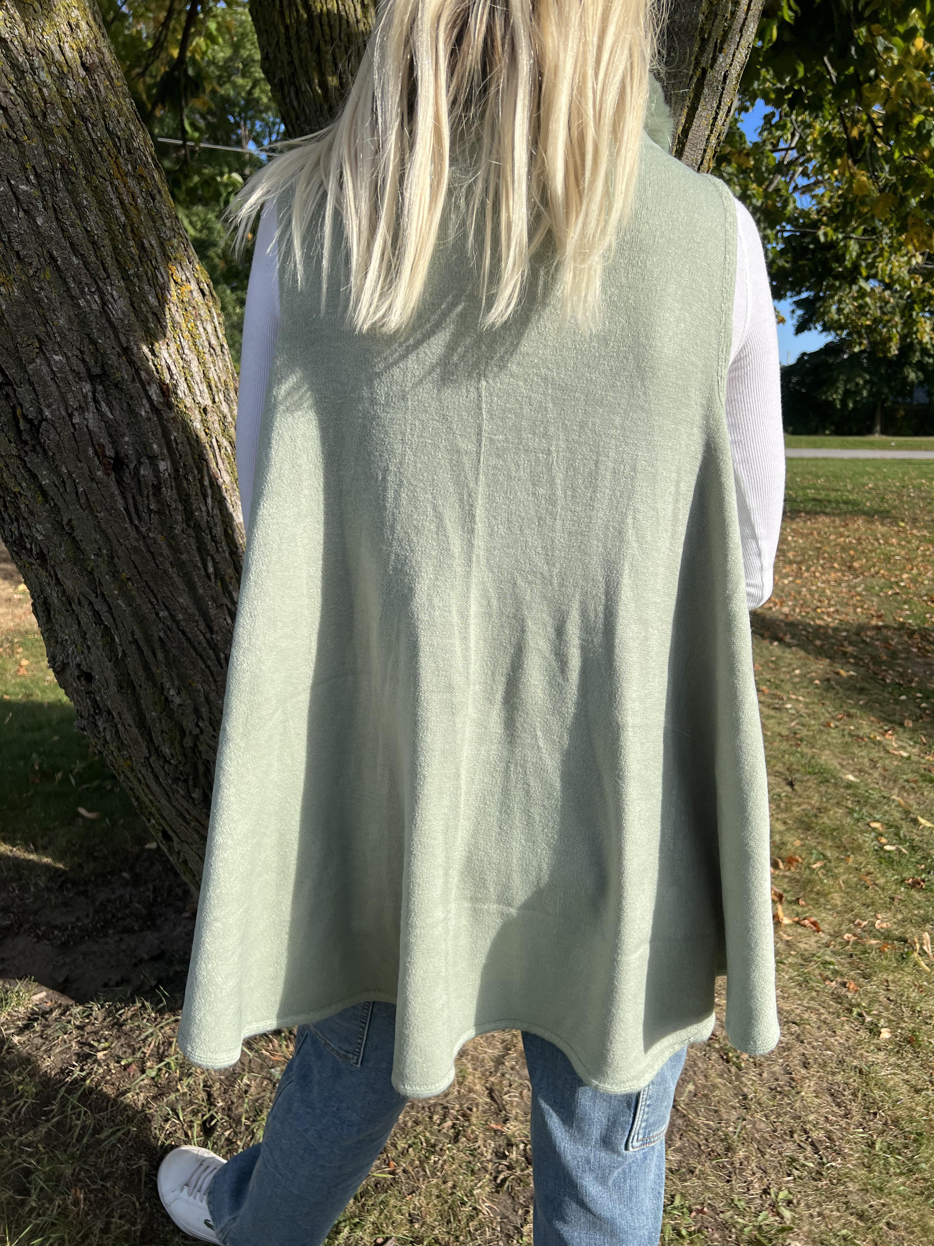 Terra Faux Fur Vest - Sage