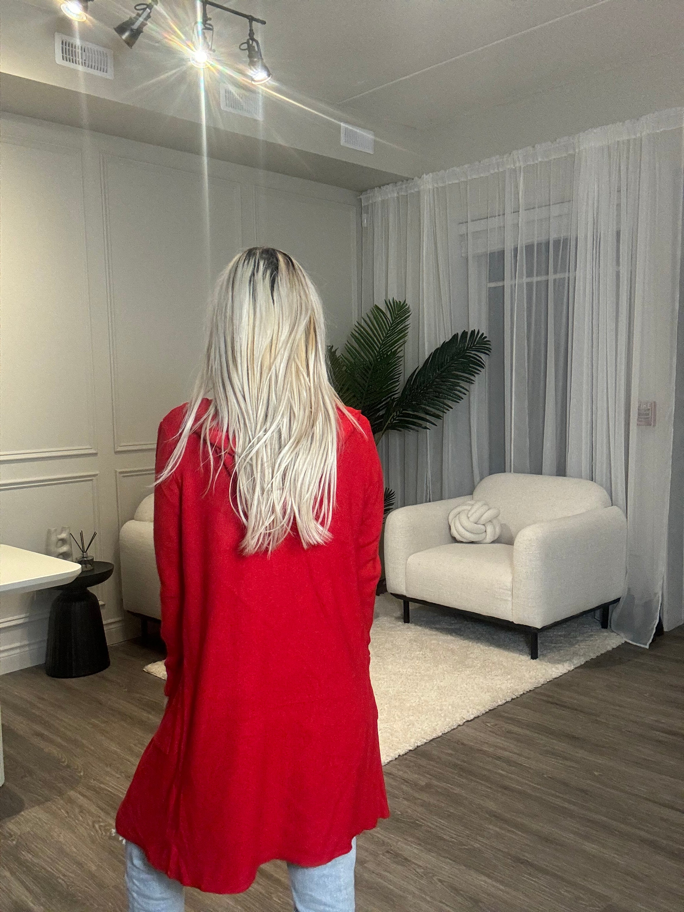 Sweet Trinity Red Sparkle Details Cardigan