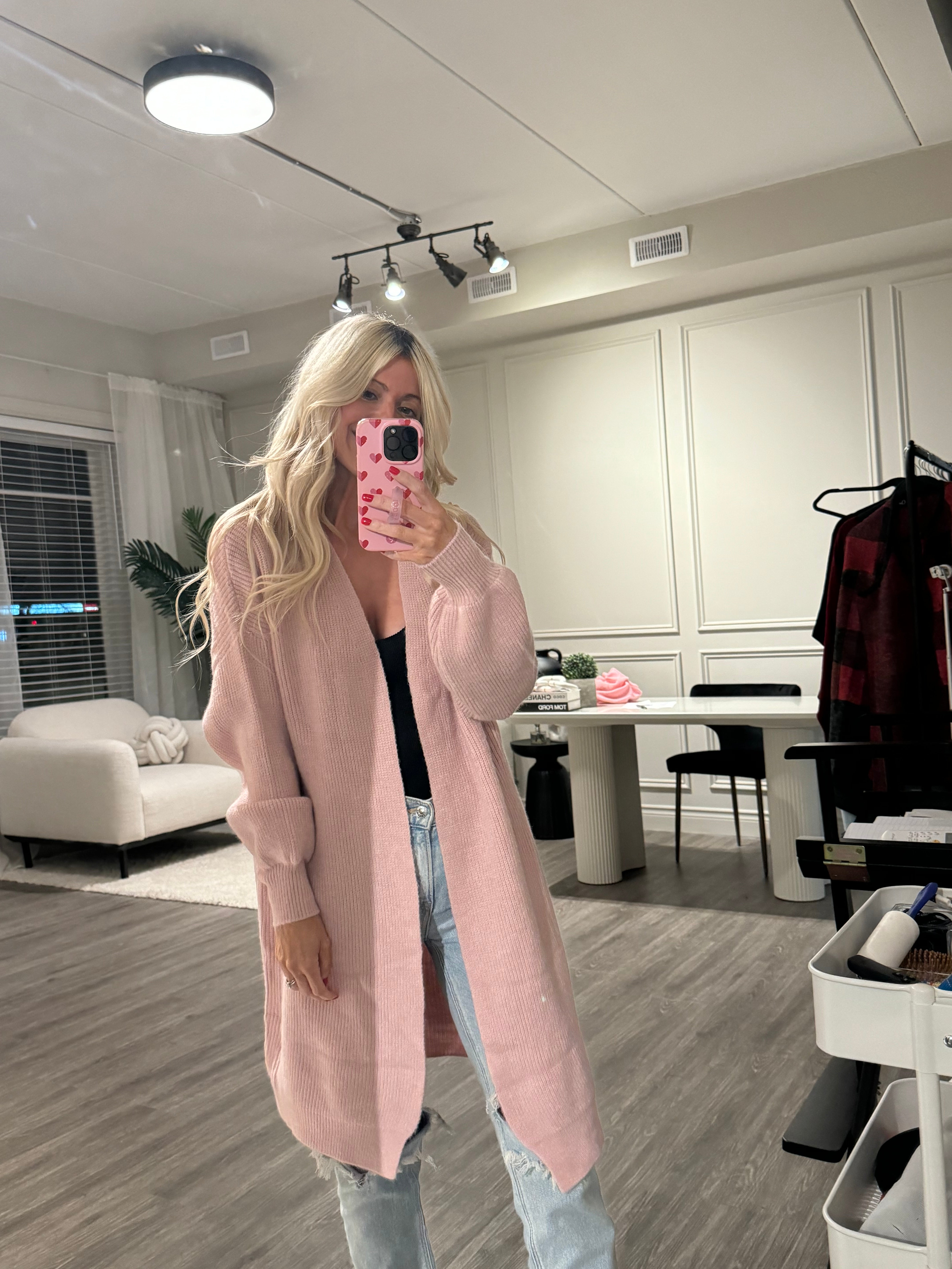 Dreamers Knit Open Cardigan-Pink