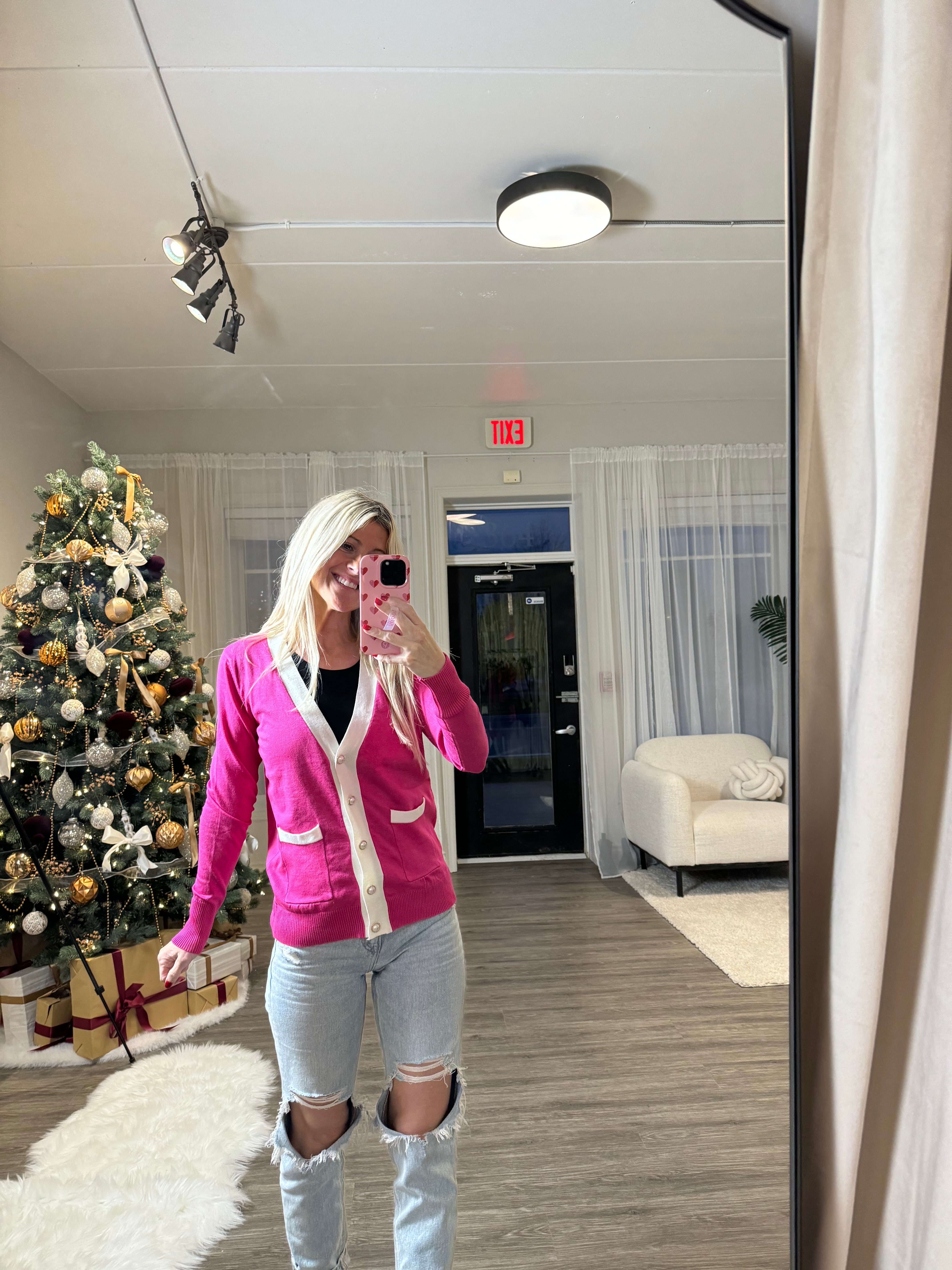 Pink Pearl Detail Cardigan-Promo