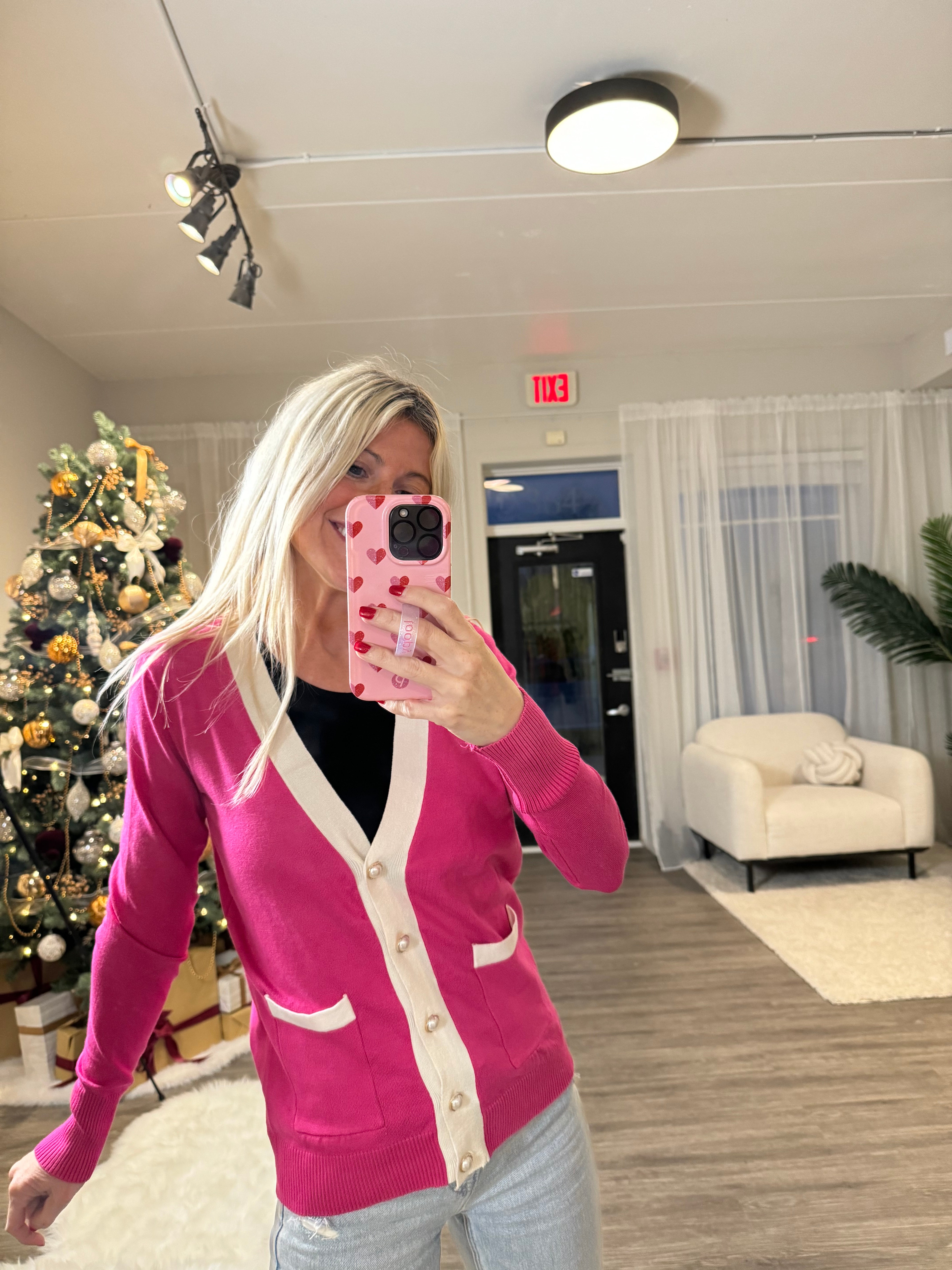 Pink Pearl Detail Cardigan-Promo