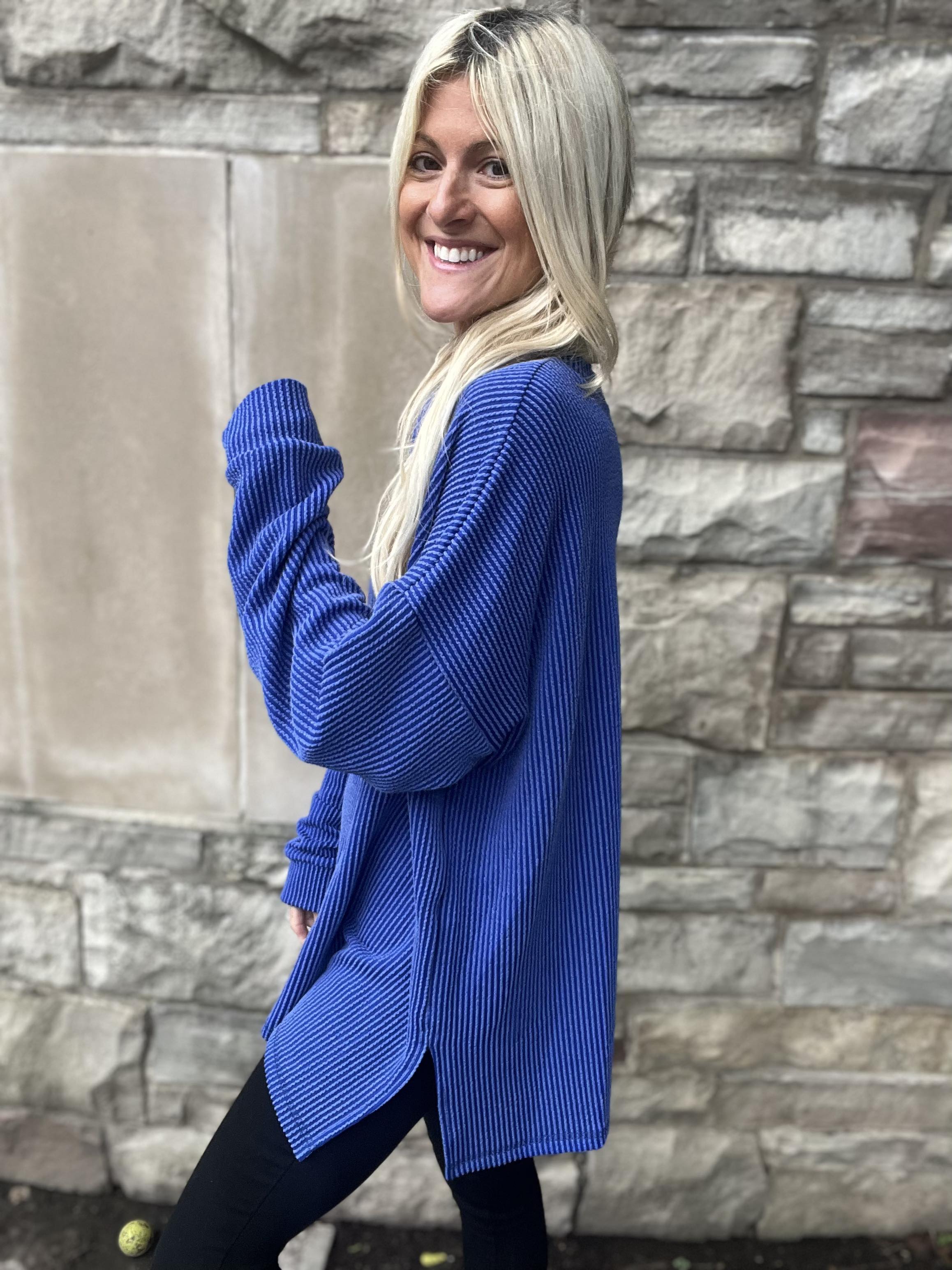 Vibrant Blue bobo Rib Knit Tunic