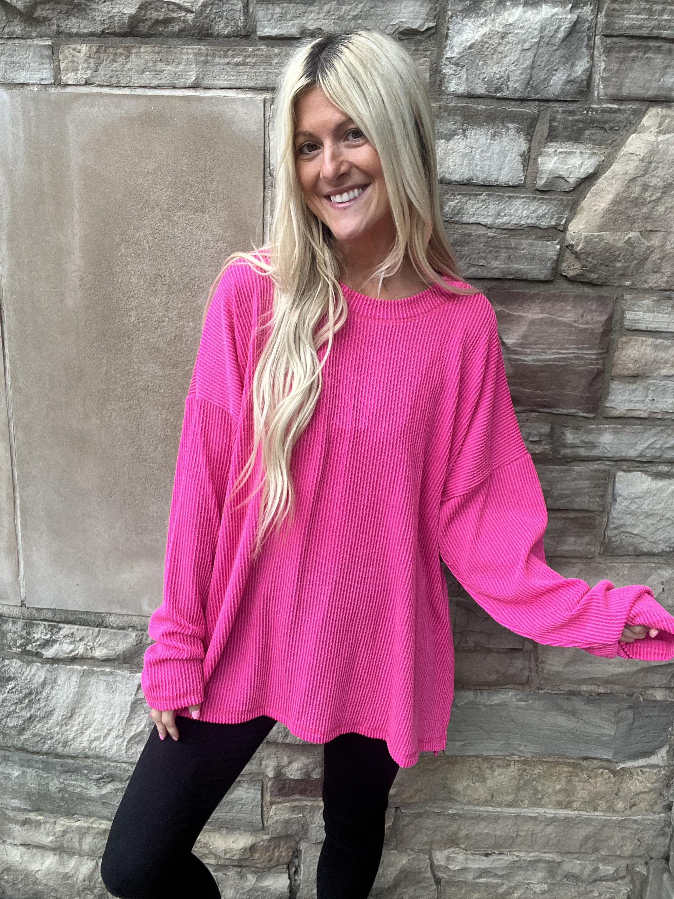Vibrant Pink bobo Rib Knit Tunic