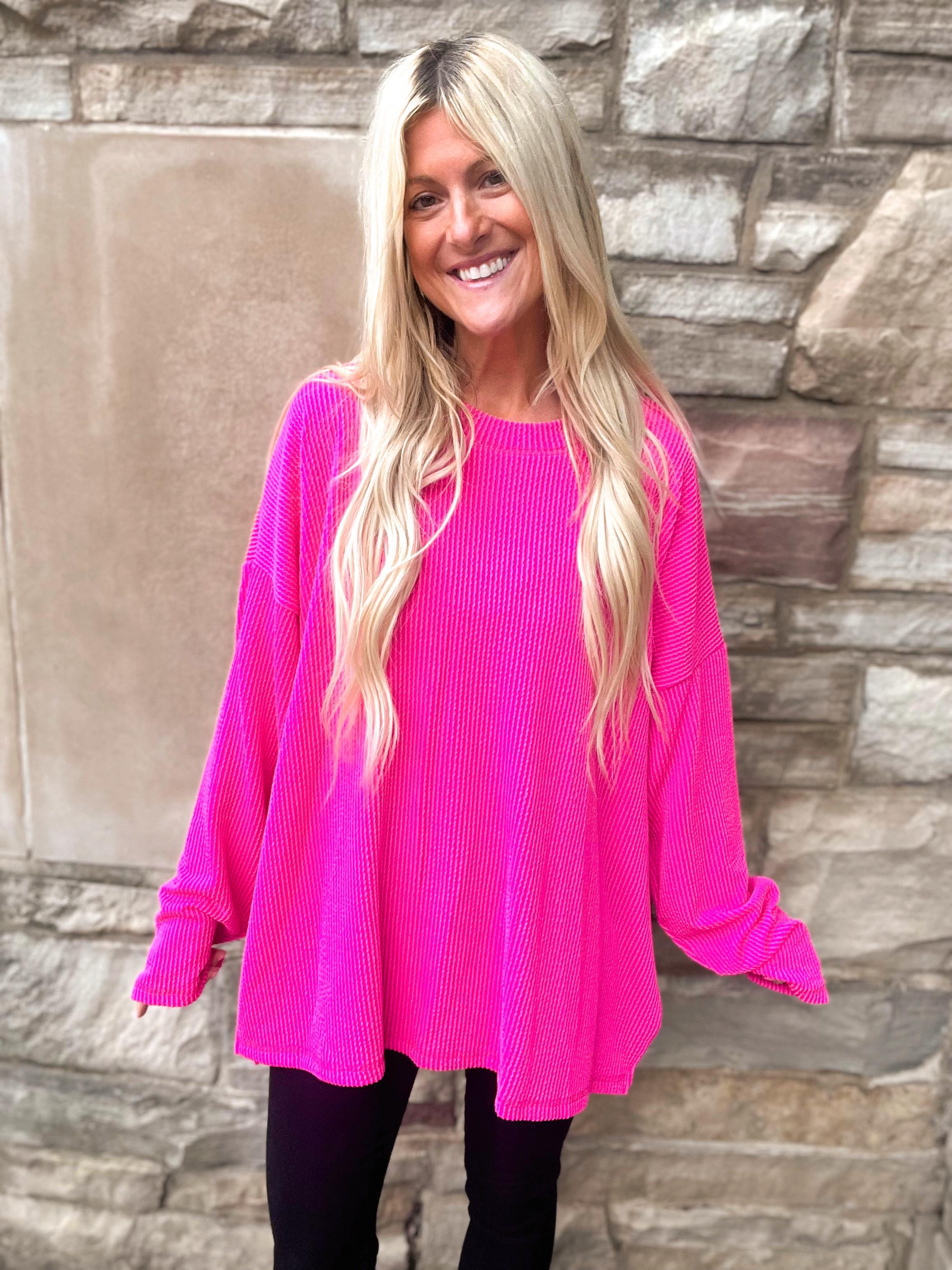 Vibrant Pink bobo Rib Knit Tunic