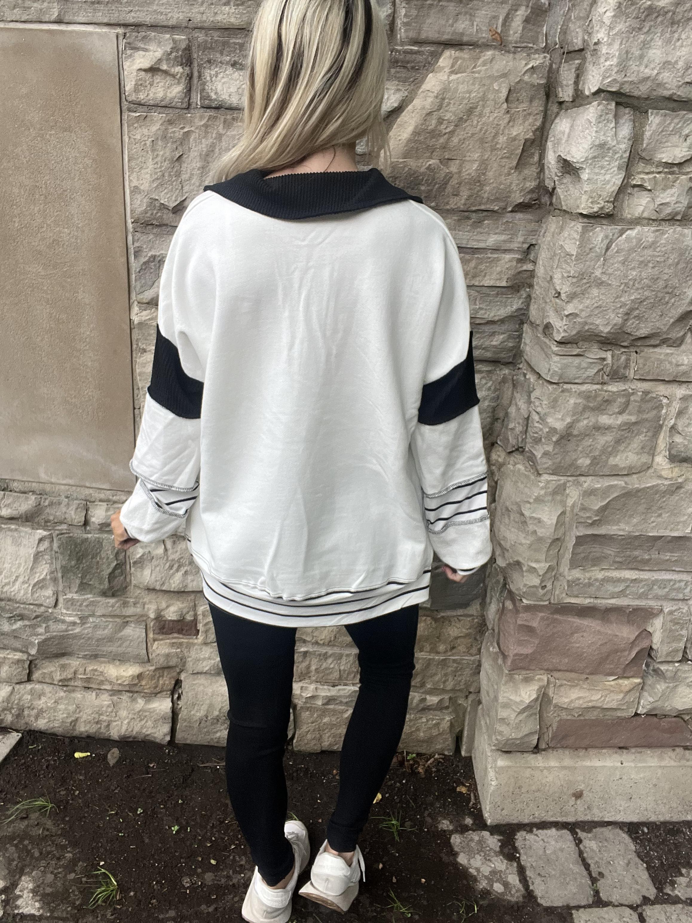 Smores White & Black Contrast Sweatshirt-SALE