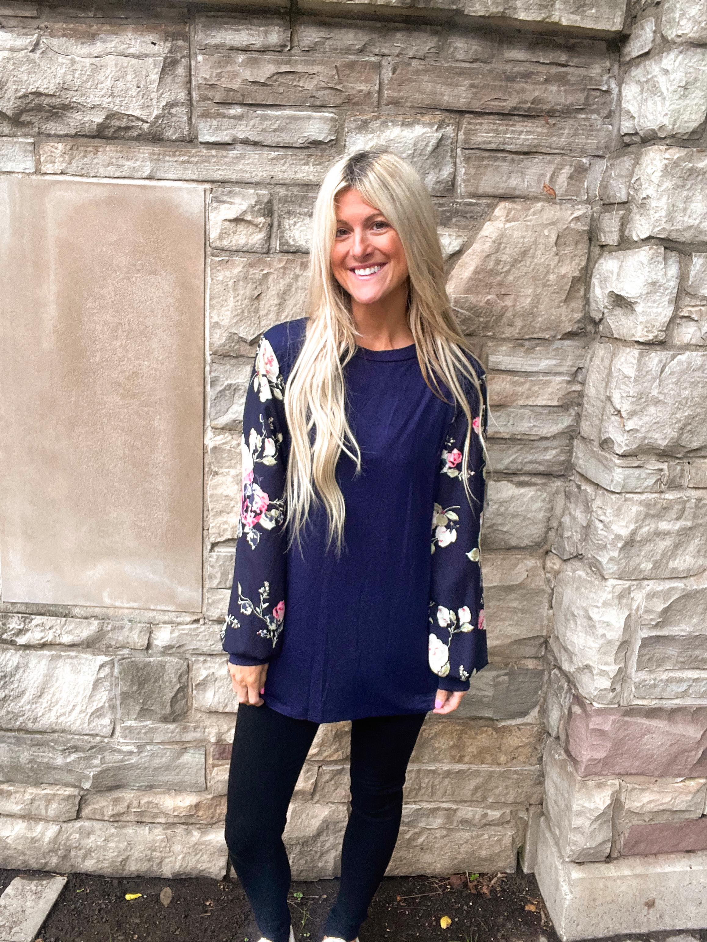 Navy Florals Forever Top-SALE