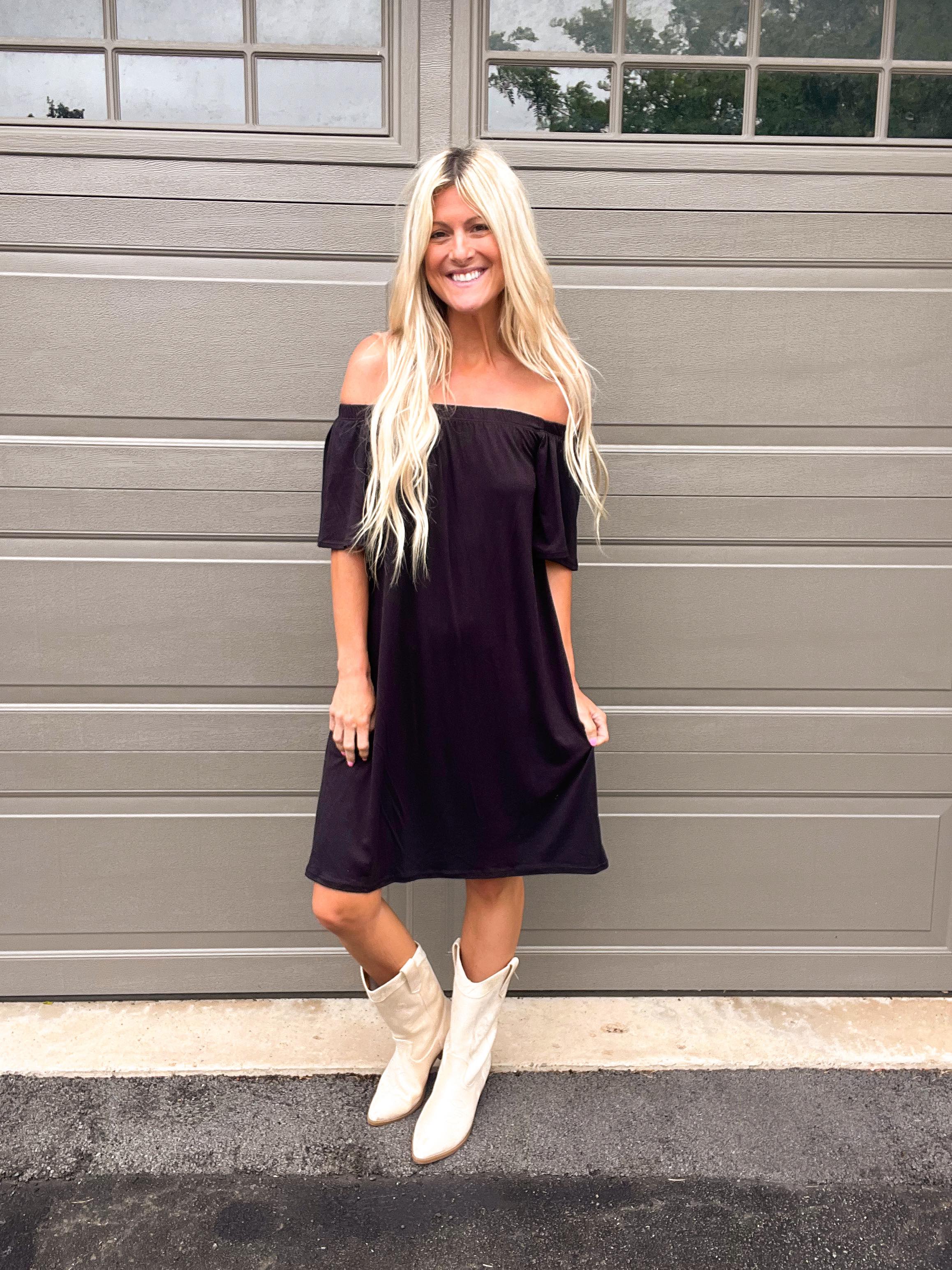 Sia Black Buttery Soft Off The Shoulder Dress-SALE