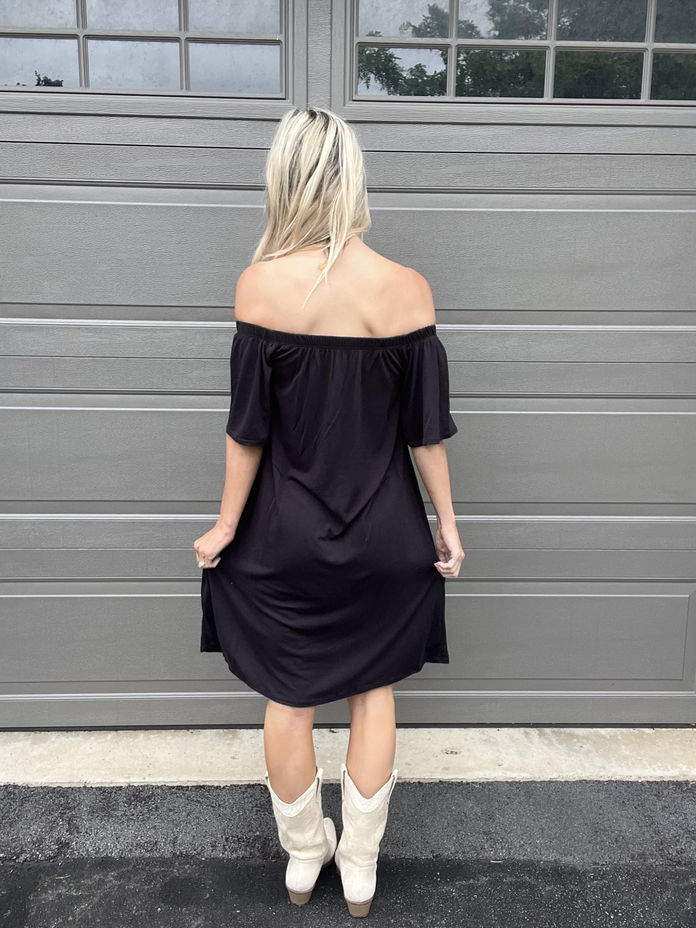 Sia Black Buttery Soft Off The Shoulder Dress-SALE
