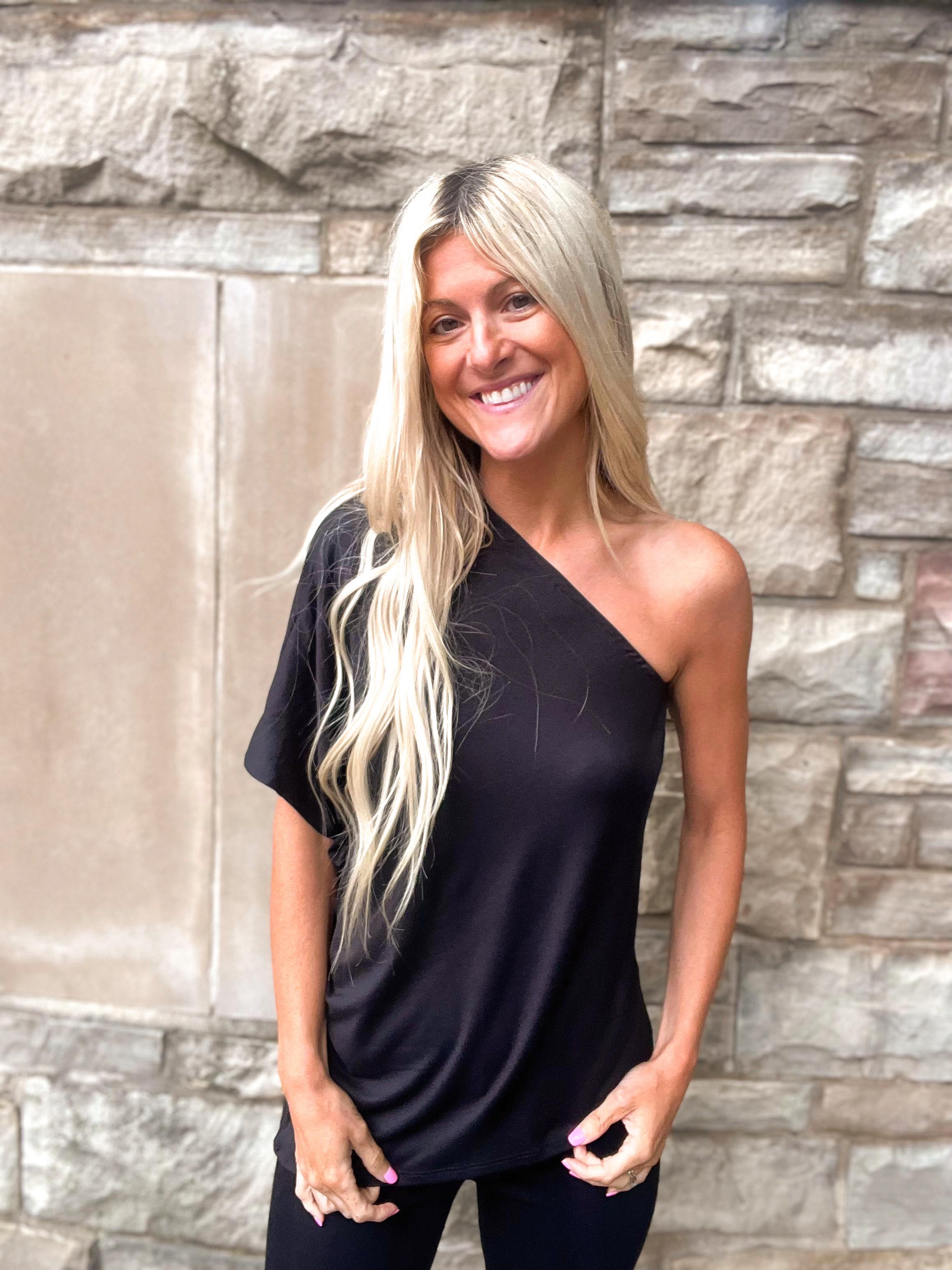 Brianne Off One Shoulder Top-Black-SALE