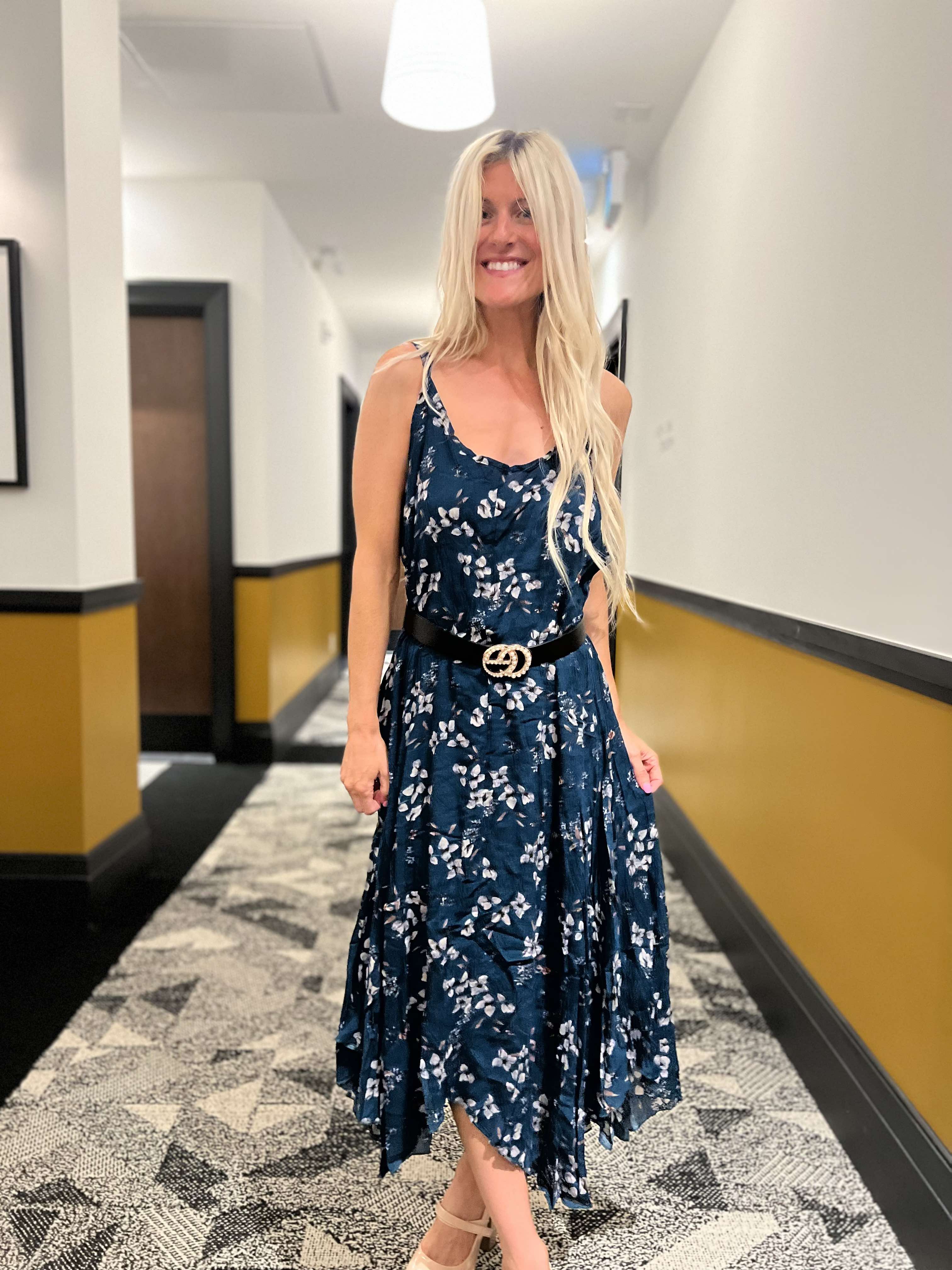 The Harper Loose Maxi Dress-Navy Floral
