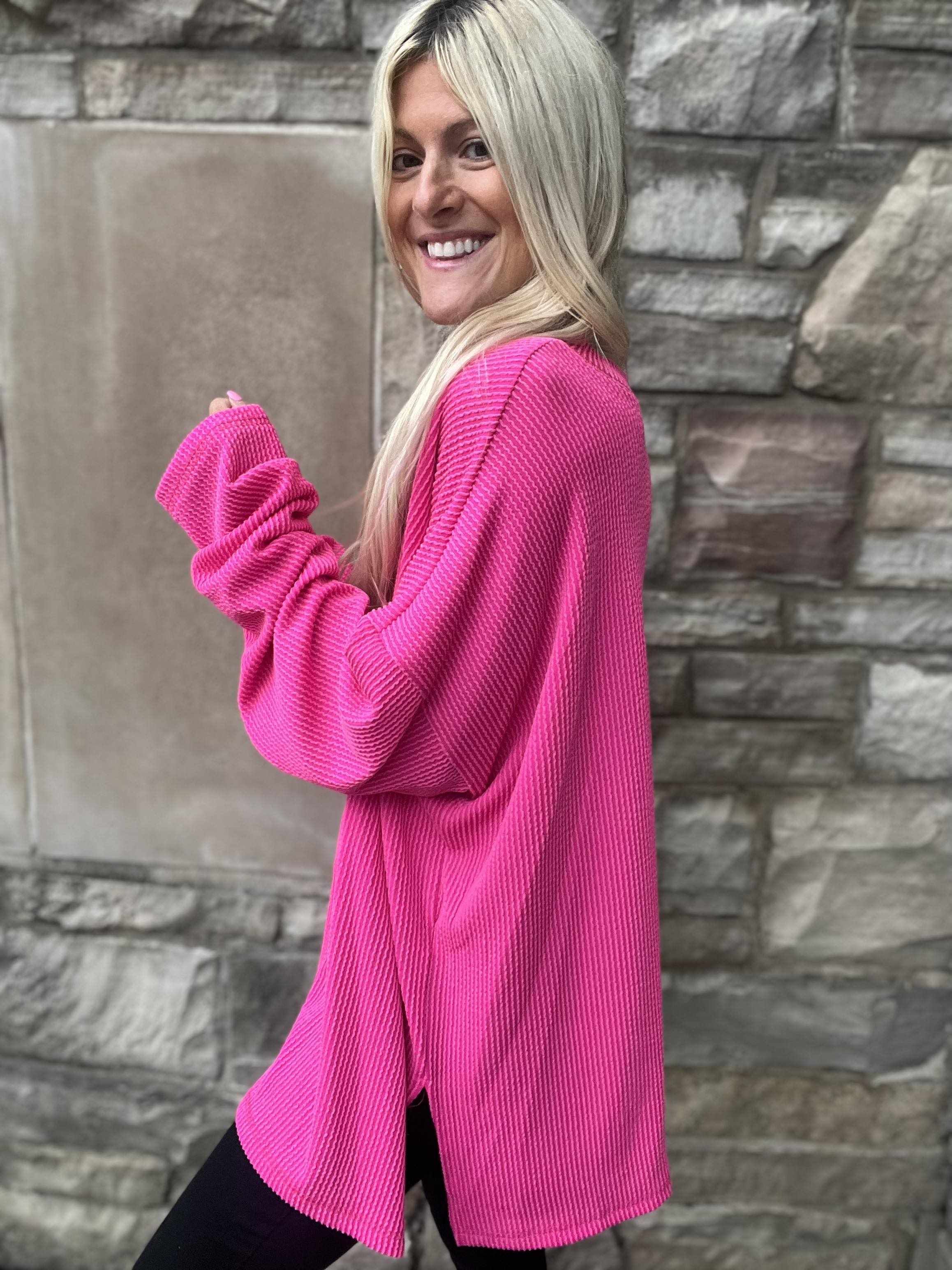 Vibrant Pink bobo Rib Knit Tunic