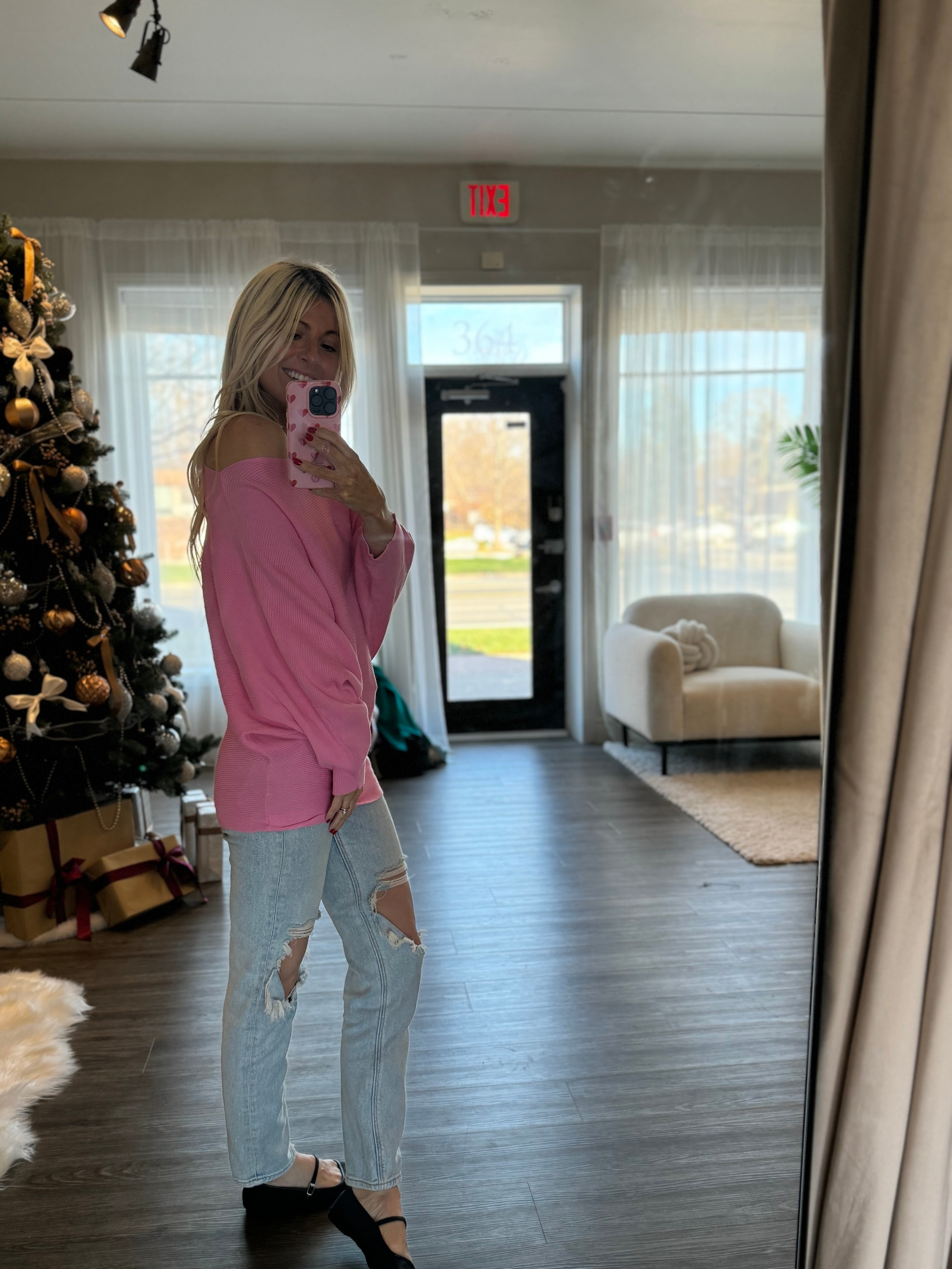 Pink Sara Dolman Sleeve Sweater