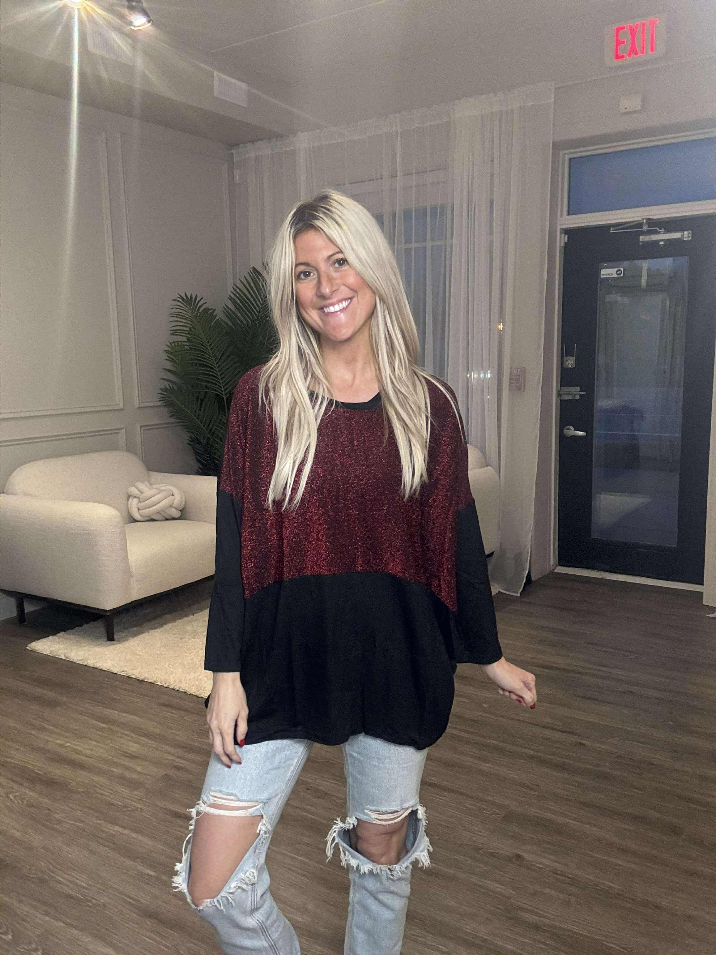 Red Shimmer Holiday Top