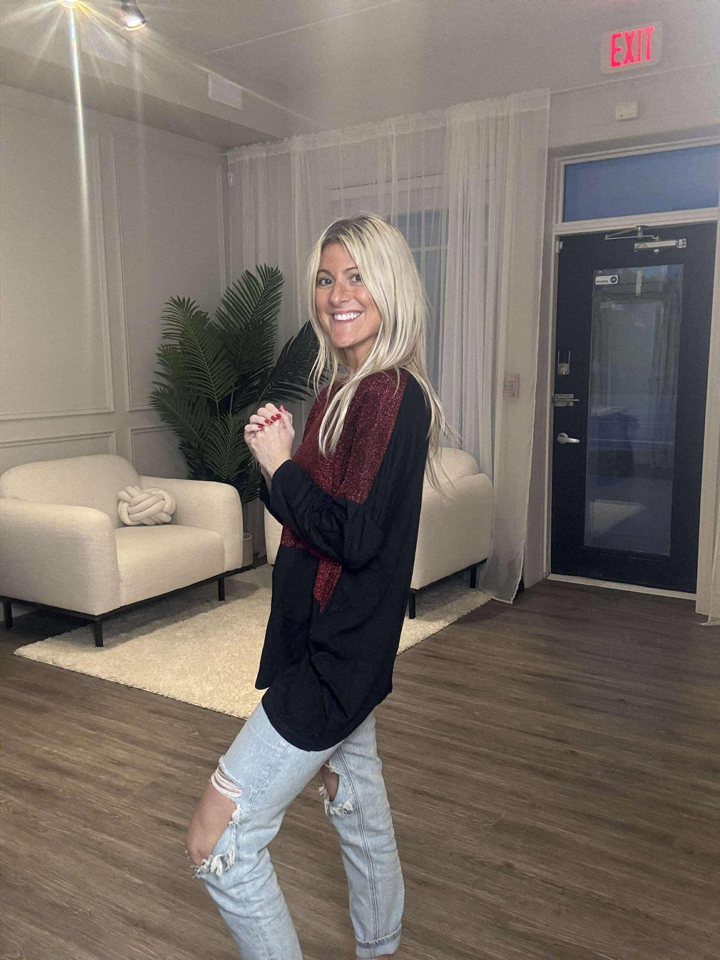 Red Shimmer Holiday Top