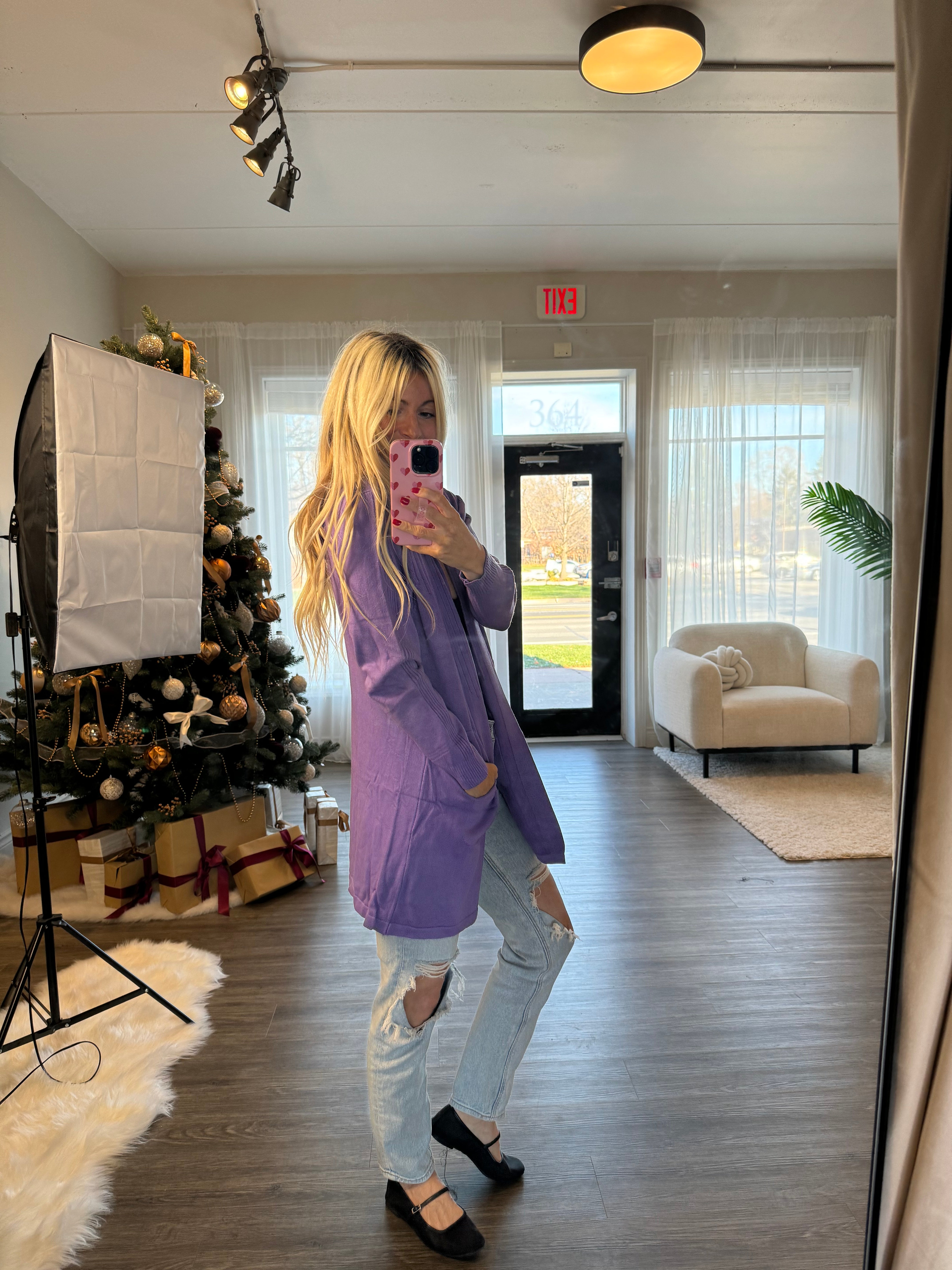 Bella Soft Hooded Knit Cardigan -Purple