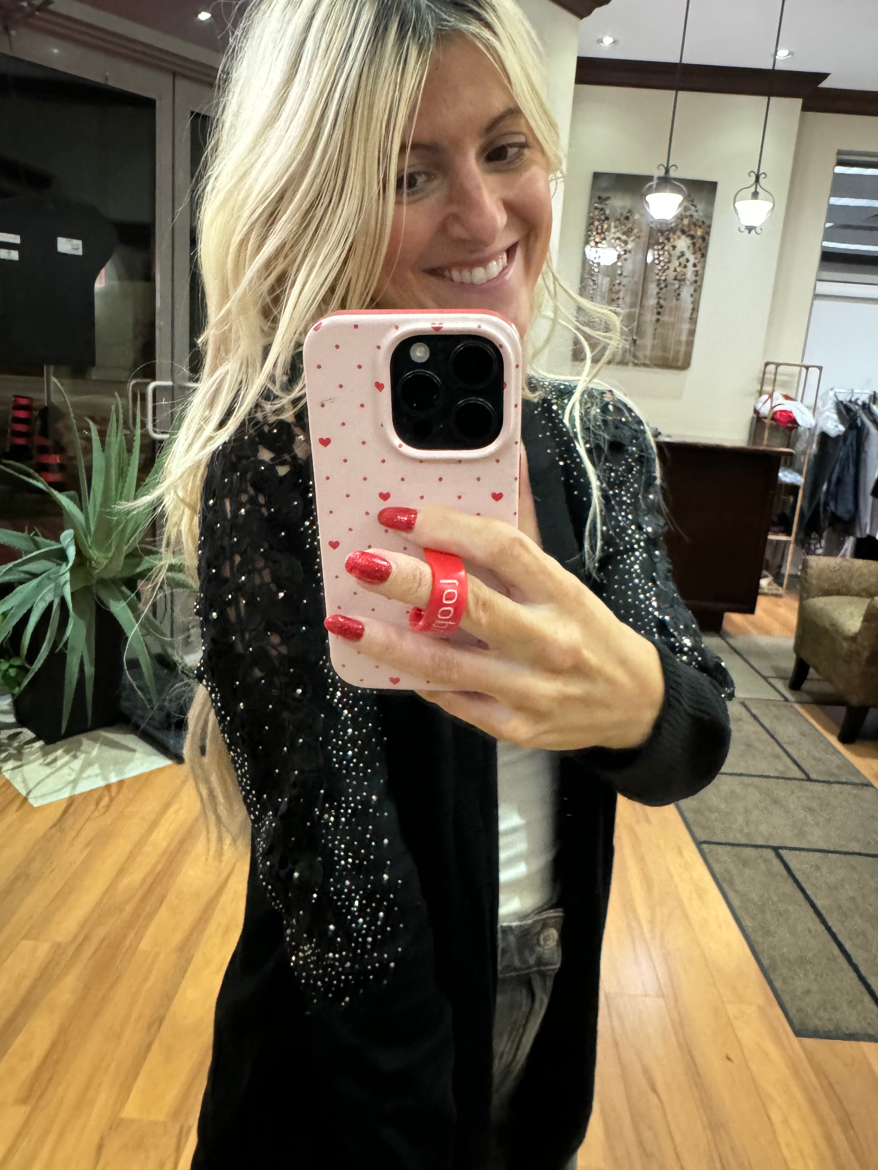 Black Sequin Holiday Cardigan