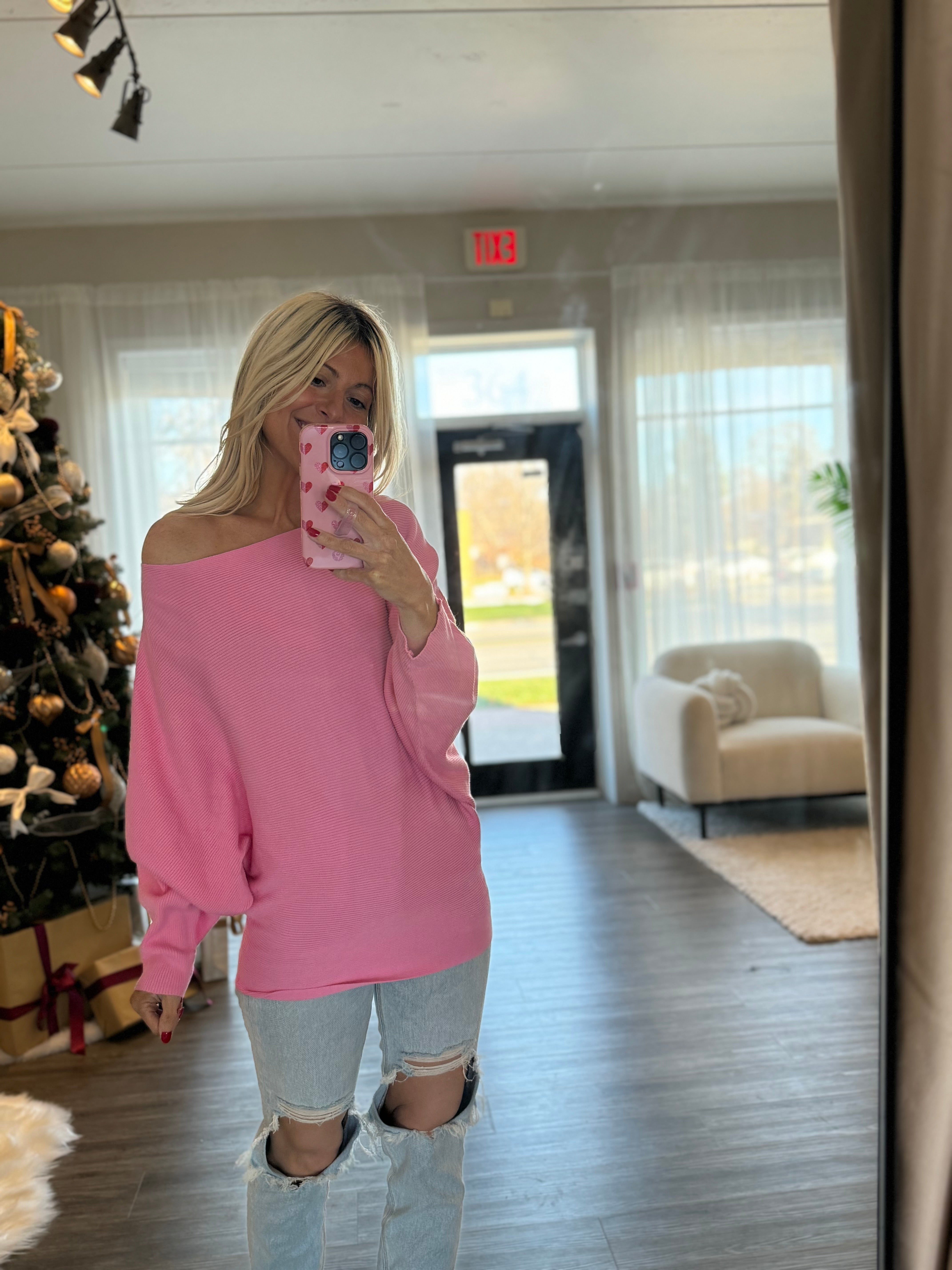 Pink Sara Dolman Sleeve Sweater