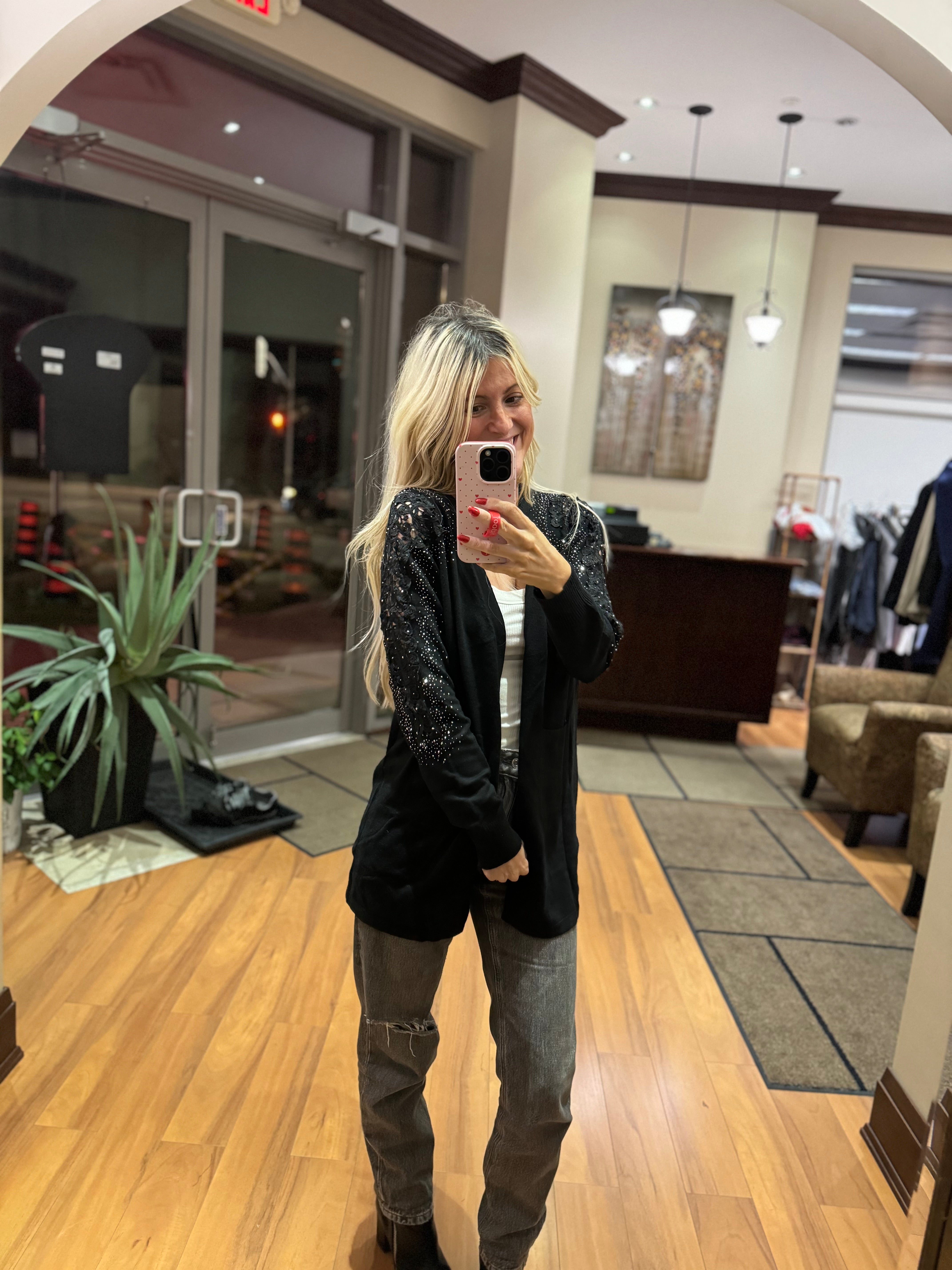 Black Sequin Holiday Cardigan