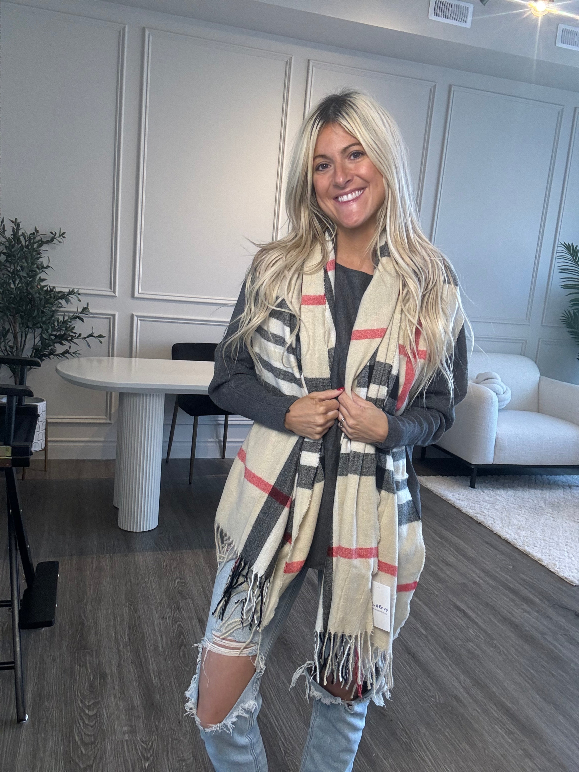 Classic Plaid Soft Scarf-Beige