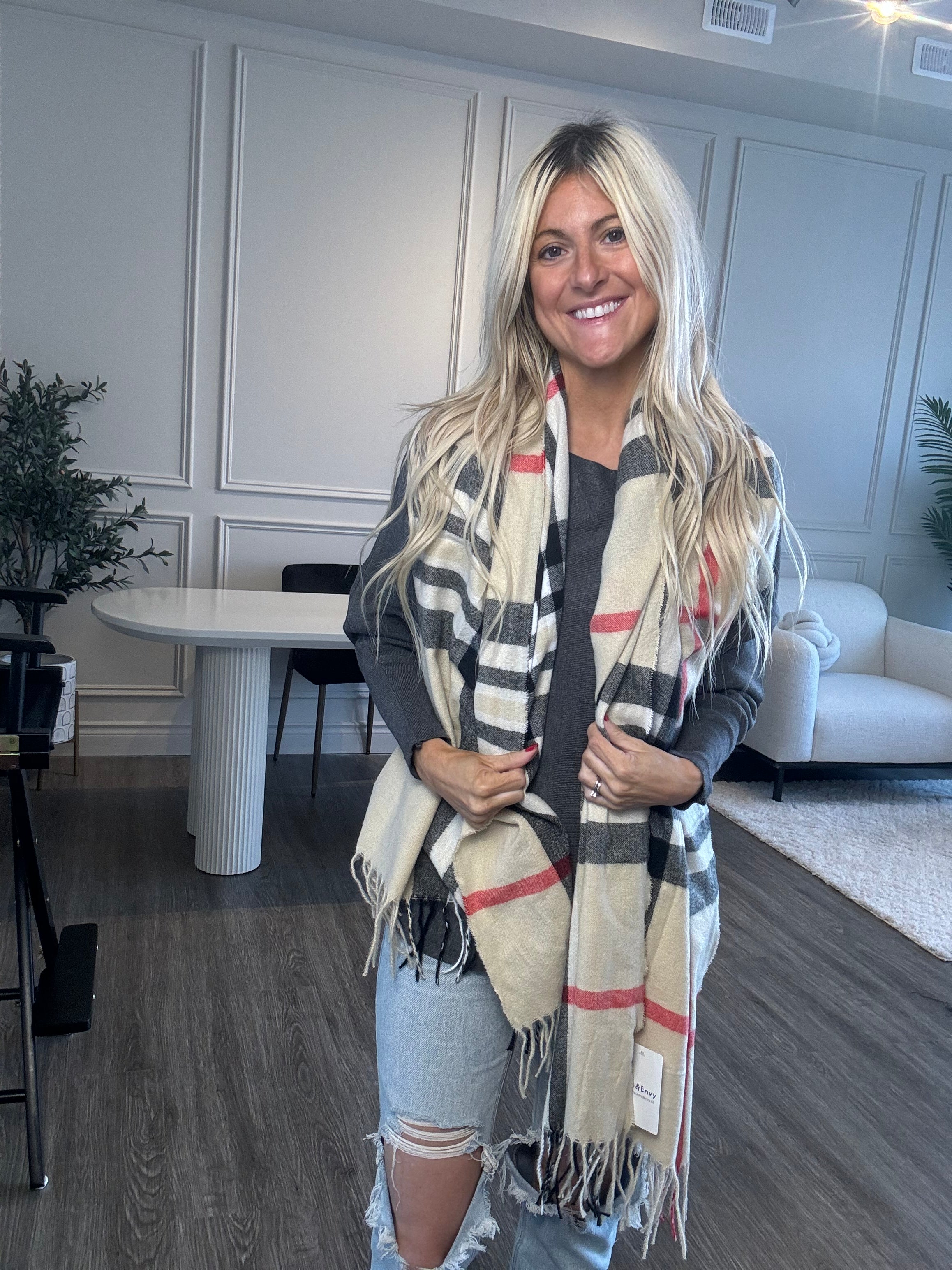 Classic Plaid Soft Scarf-Beige