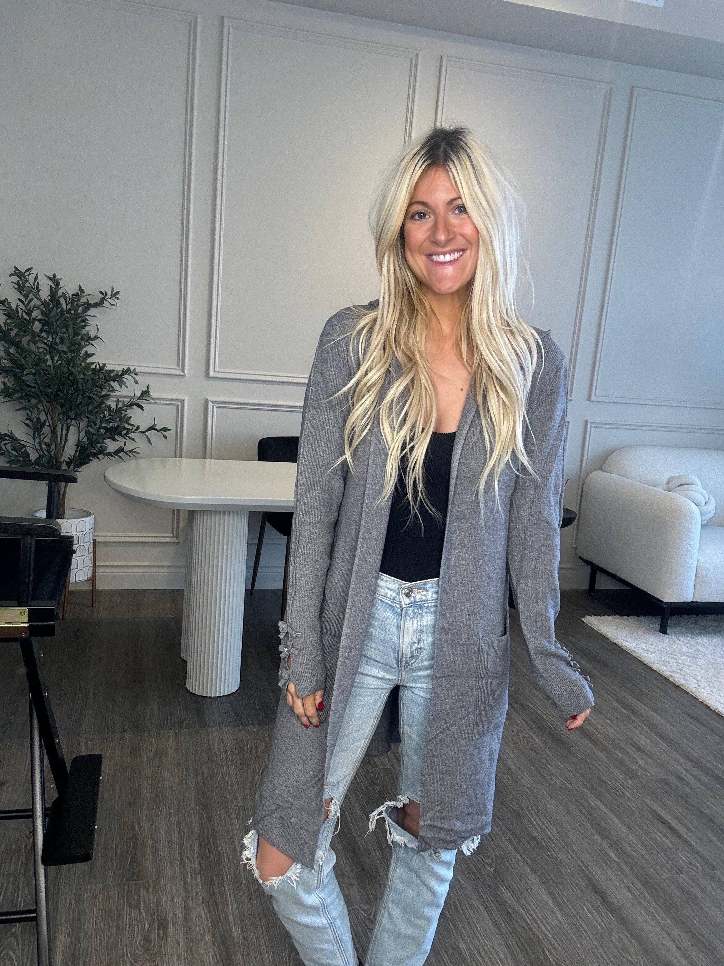 Sweet Trinity Grey Sparkle Details Cardigan