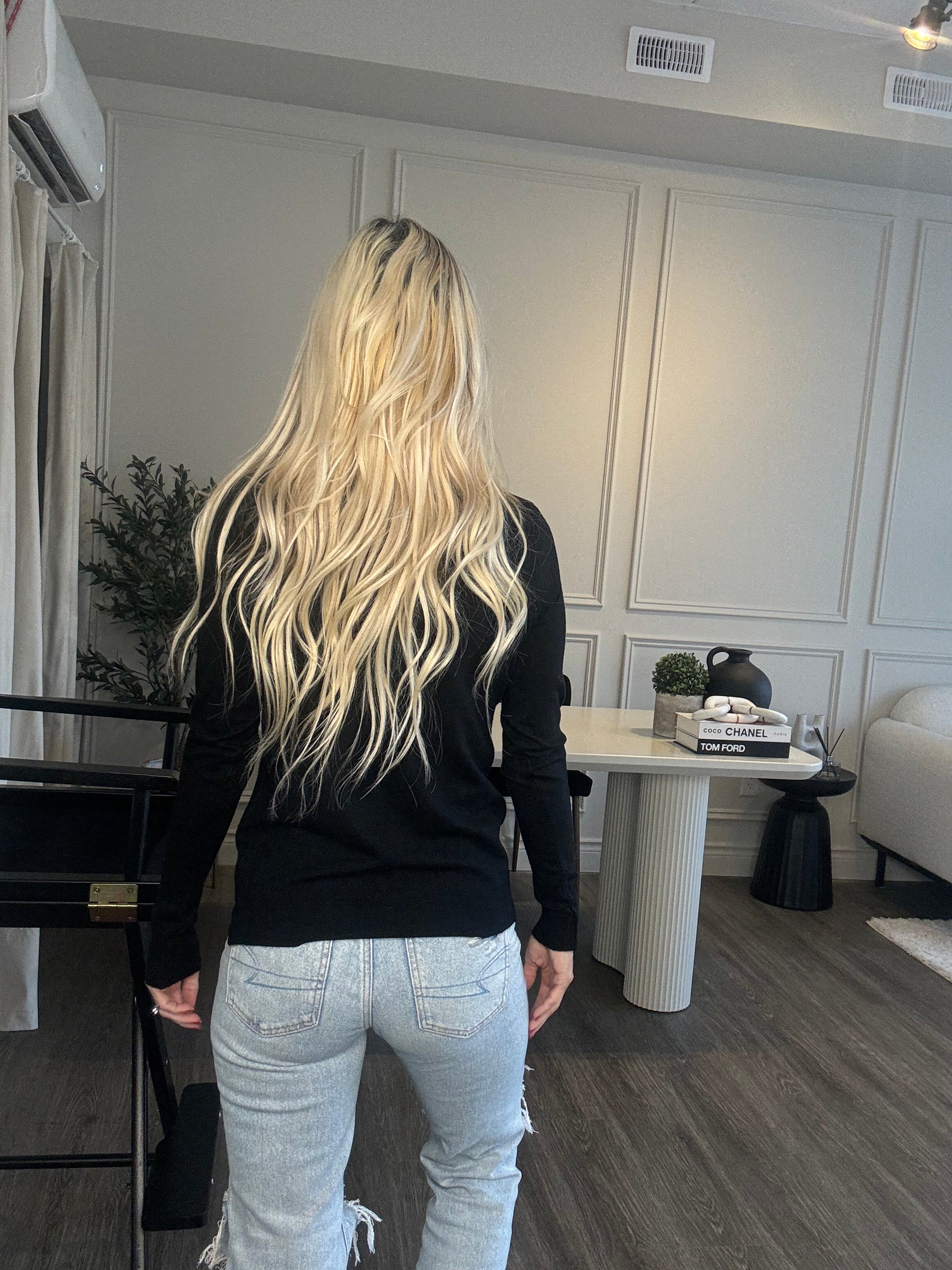 Soft Telia Black Fitted V Neck Sweater