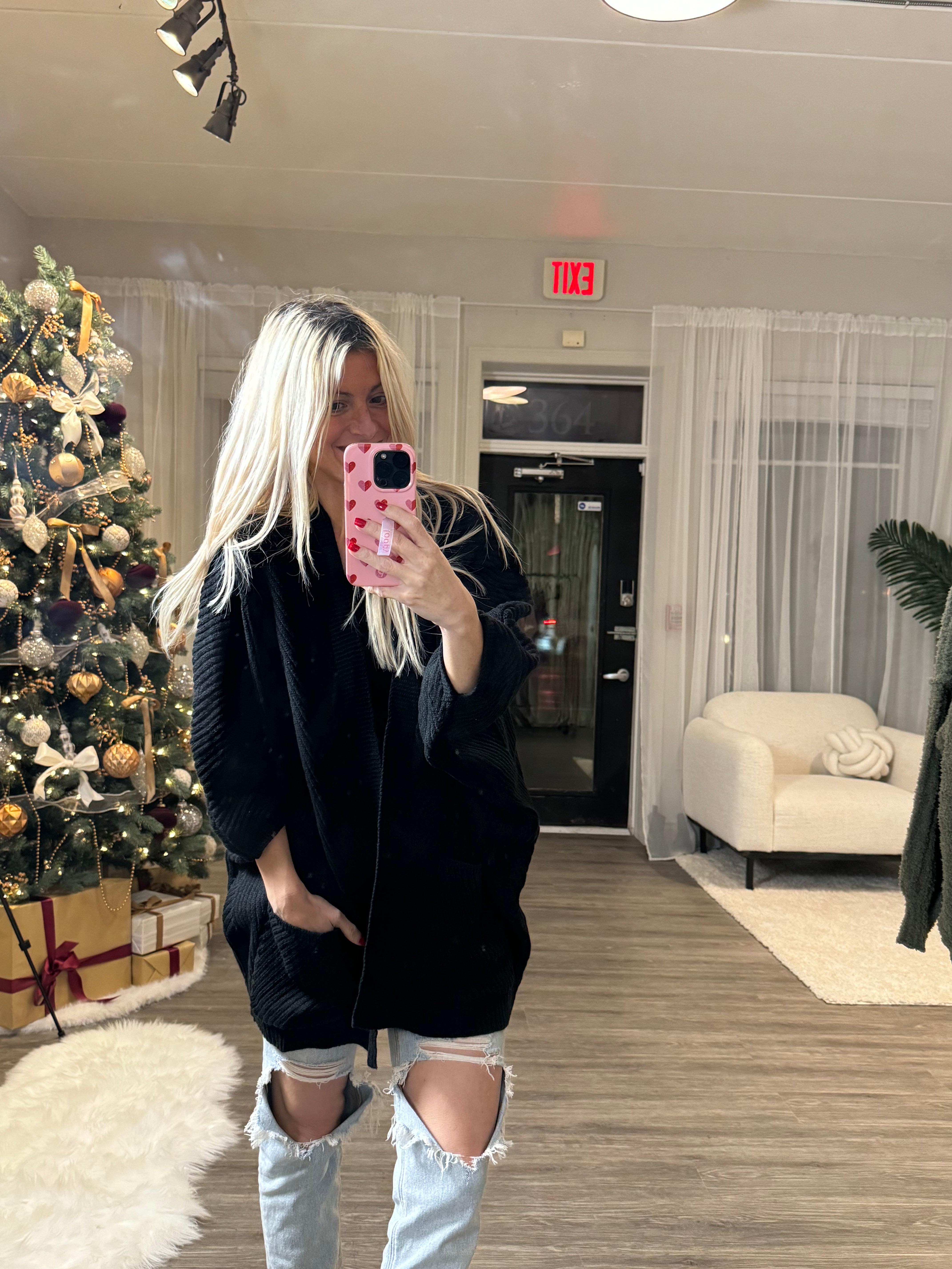 Black Boho Open Pocket Cardigan