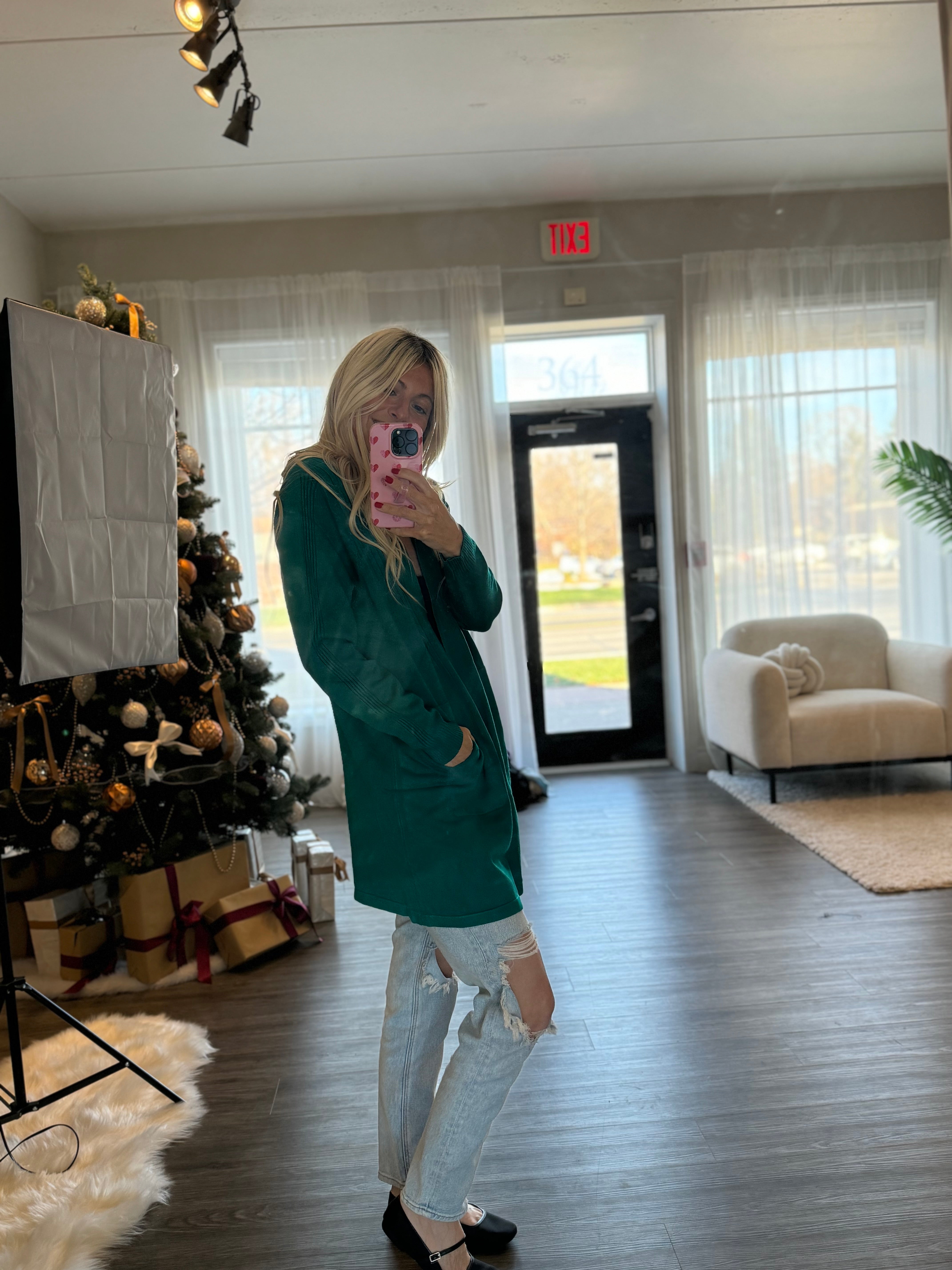 Bella Soft Hooded Knit Cardigan -Teal