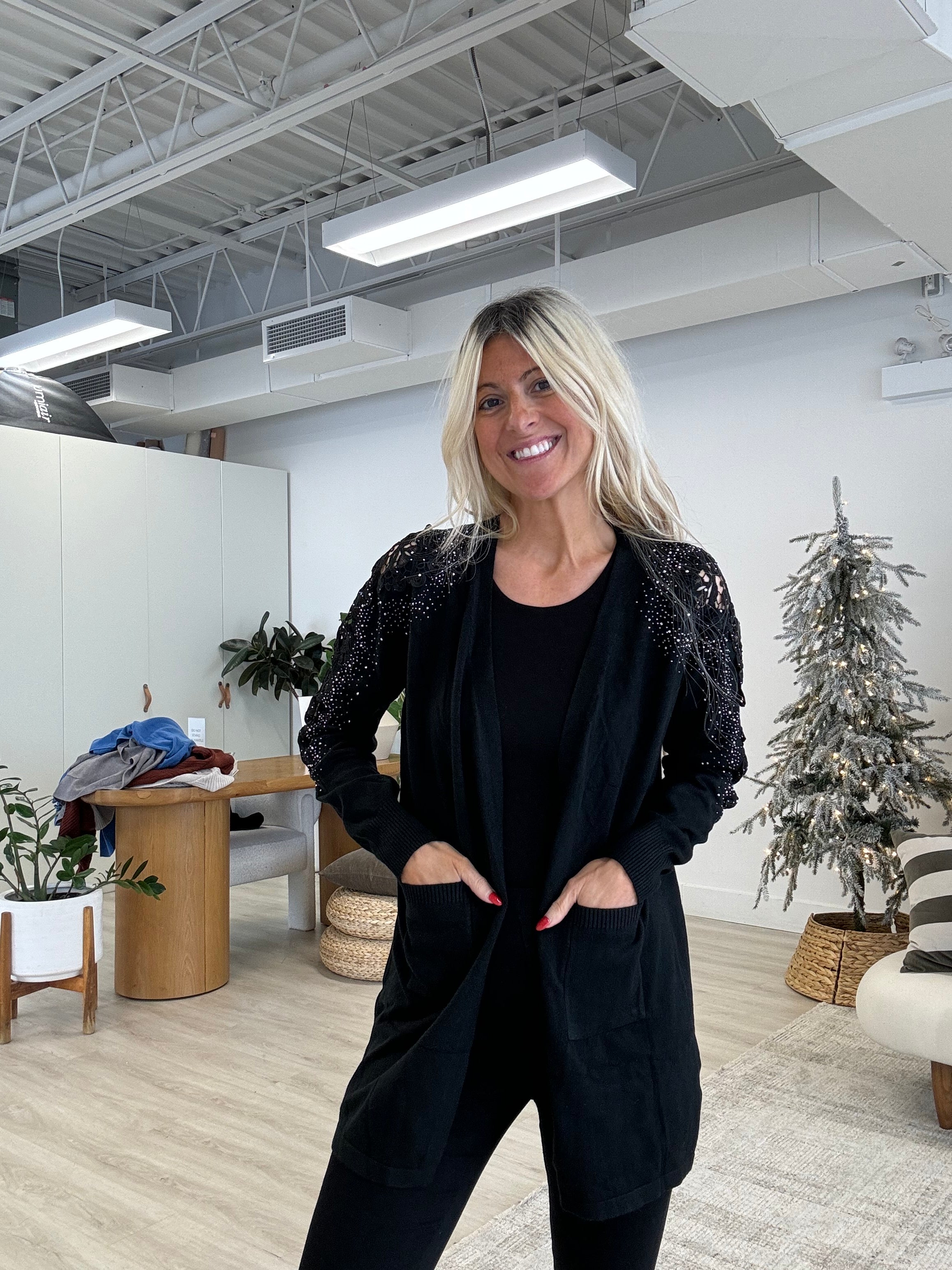 Black Sequin Holiday Cardigan