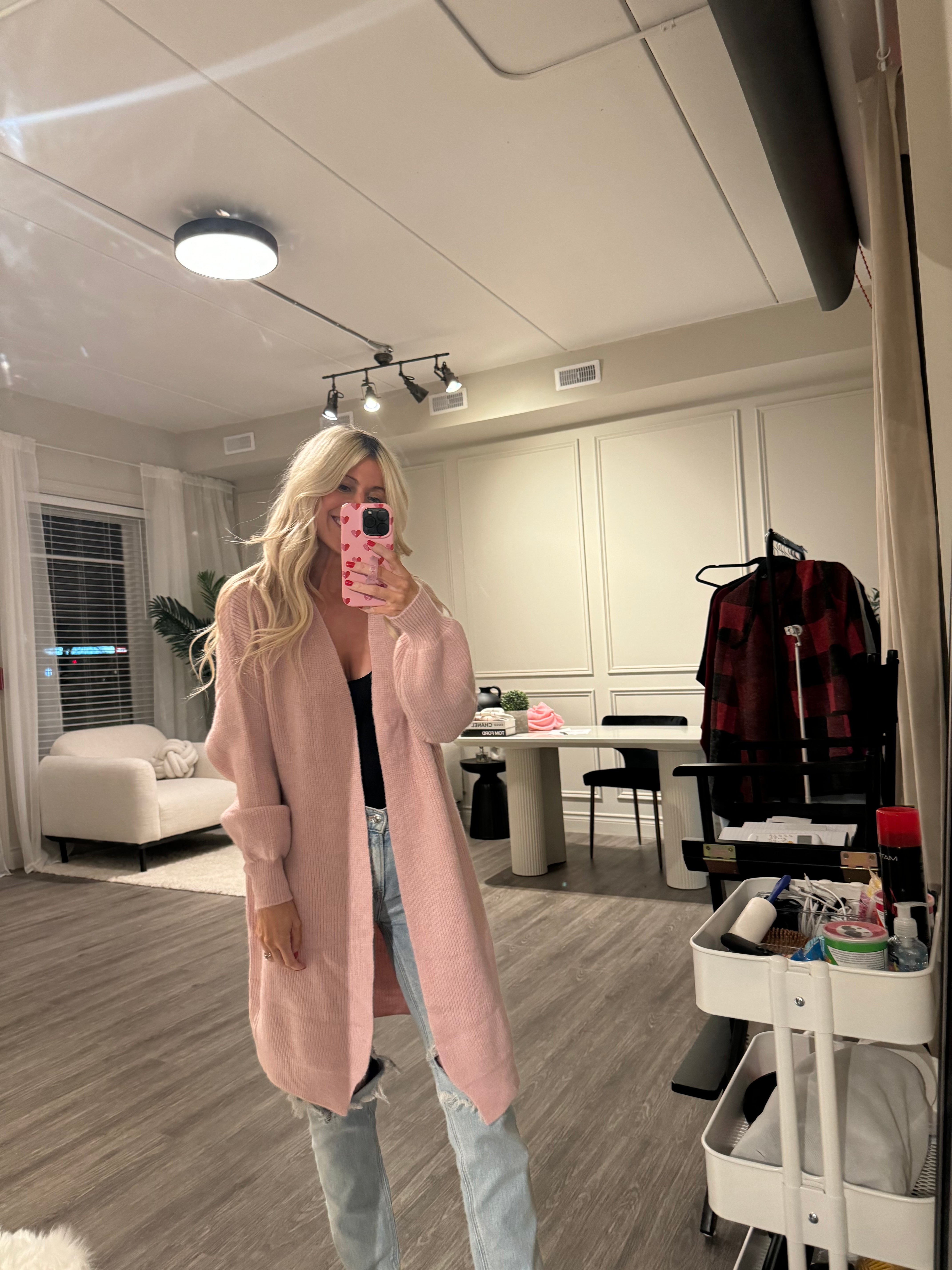 Dreamers Knit Open Cardigan-Pink