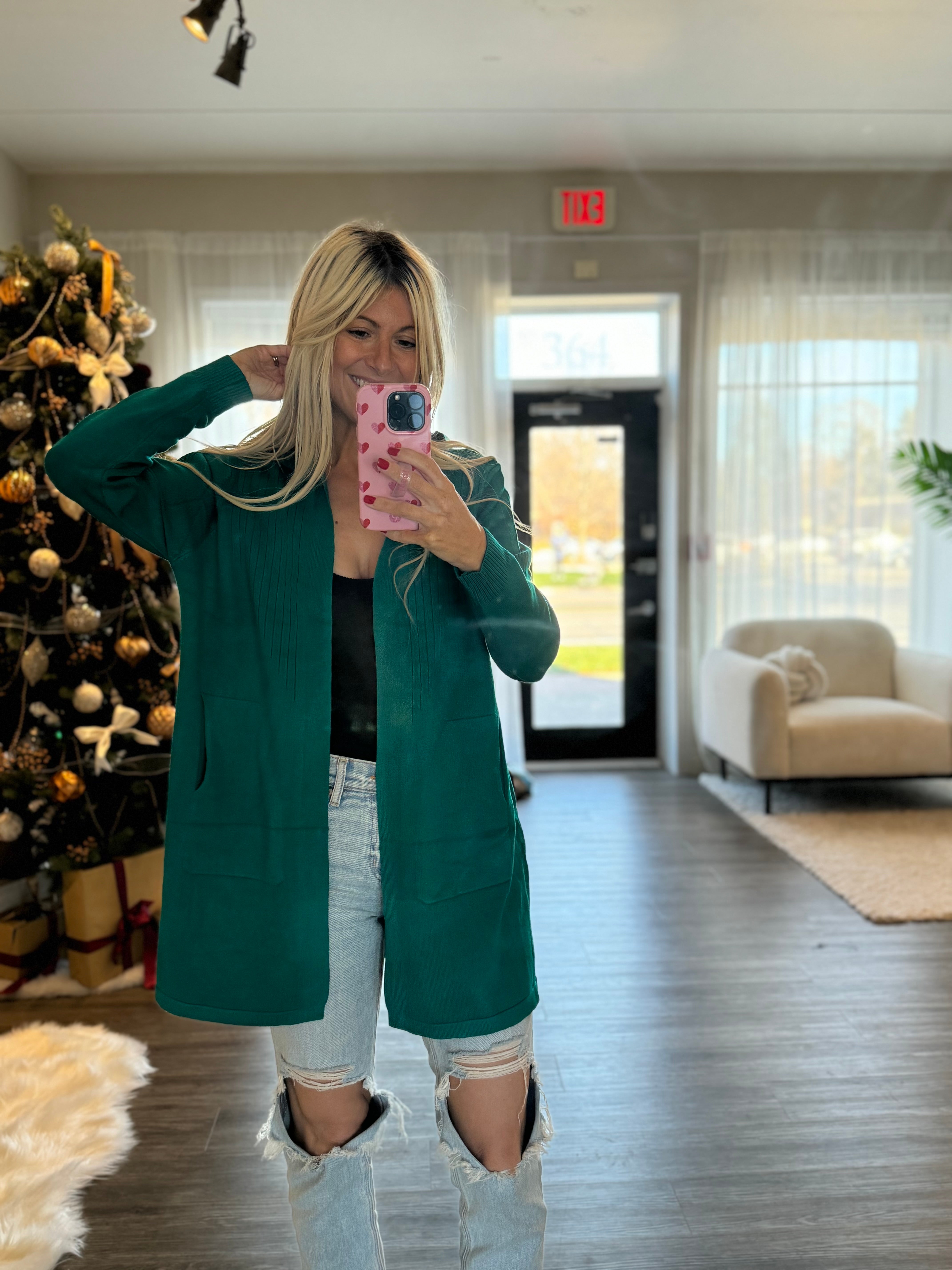 Bella Soft Hooded Knit Cardigan -Teal