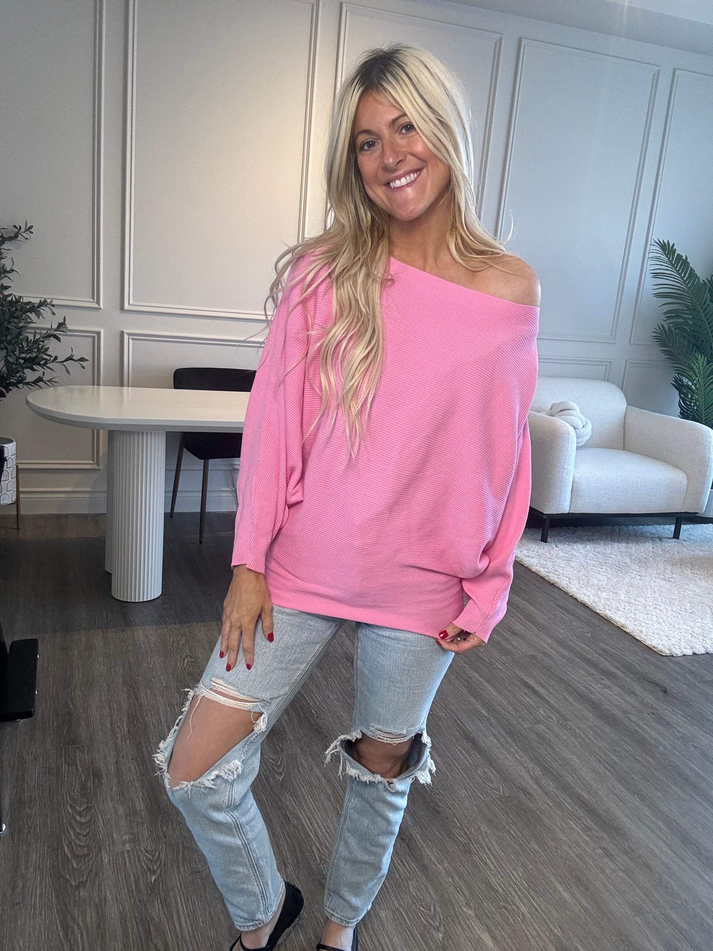 Pink Sara Dolman Sleeve Sweater