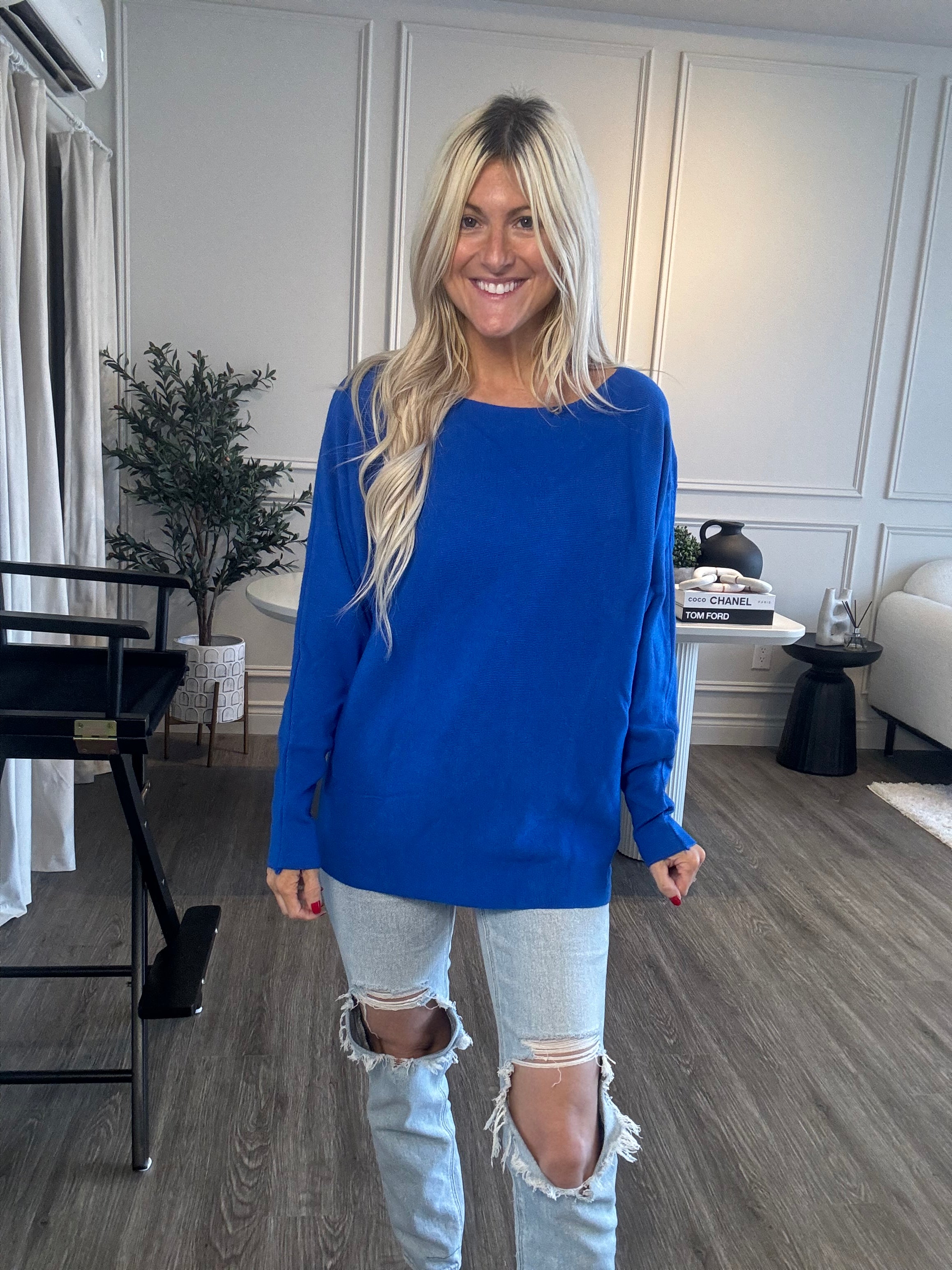Madison Soft Batwing Sweater-Blue